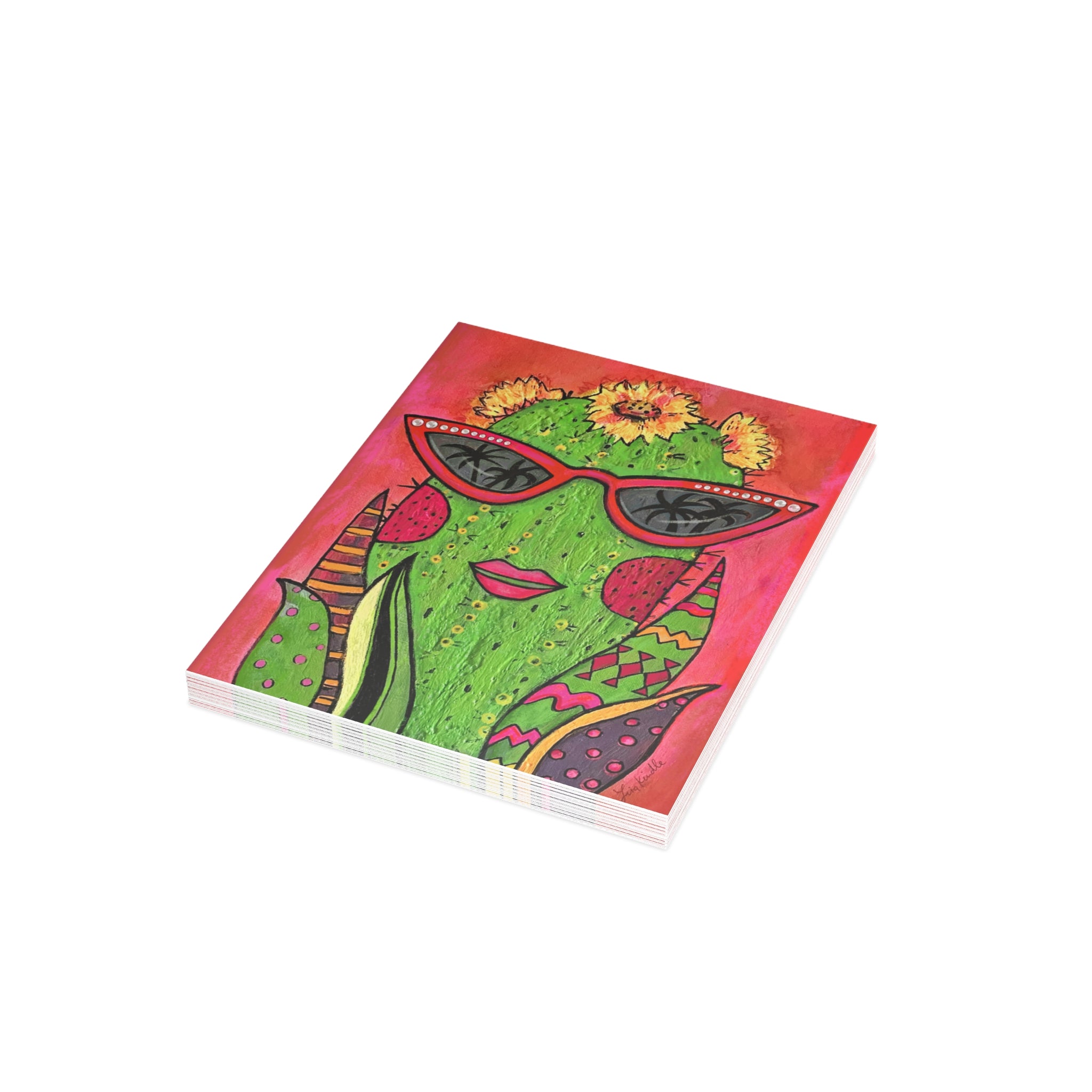 Glitzy Gladys the Diva Cactus — Playful Sunglasses Succulent Note Cards (Set of 1, 10, 30, 50)