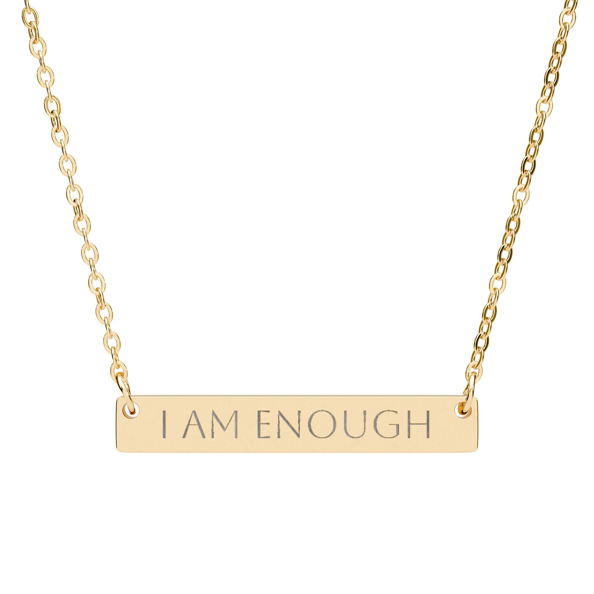I AM ENOUGH Horizontal Bar Necklace — Engraved Affirmation Pendant