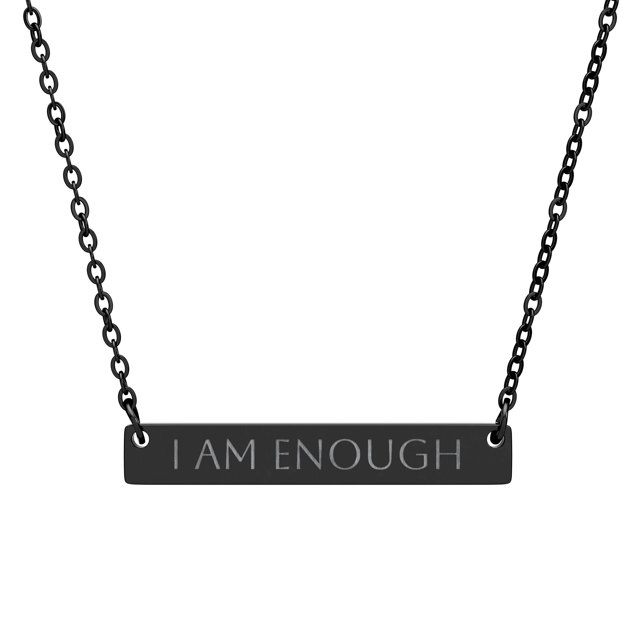 I AM ENOUGH Horizontal Bar Necklace — Engraved Affirmation Pendant