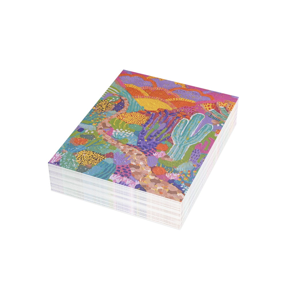 Desert Groove Greeting Card — Colorful Cactus Sunset Art Card (Pack of 1, 10, 30, 50)