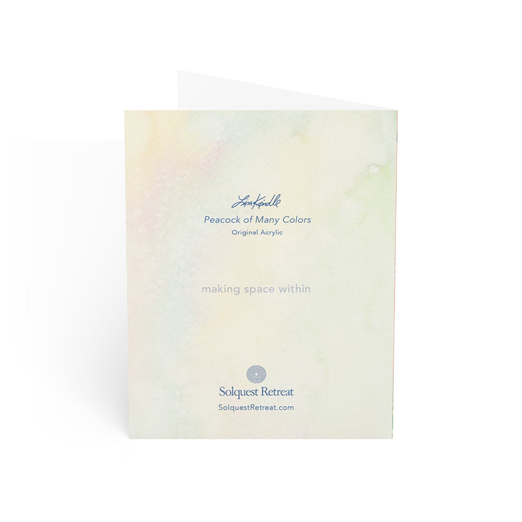 Peacock of Many Colors Greeting Cards – Vibrant Floral Handmade Art (Pack of 1, 10, 30, 50)