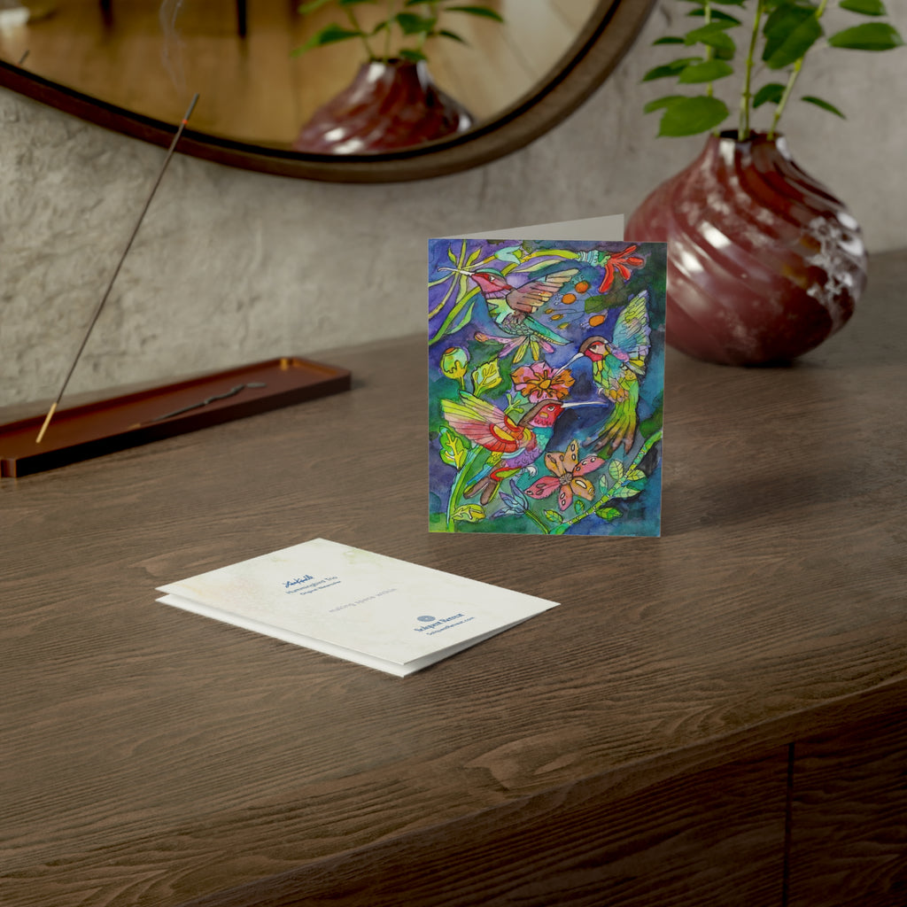 Hummingbird Trio Watercolor Greeting Cards — Pack of 1/10/30/50 Original Watercolor