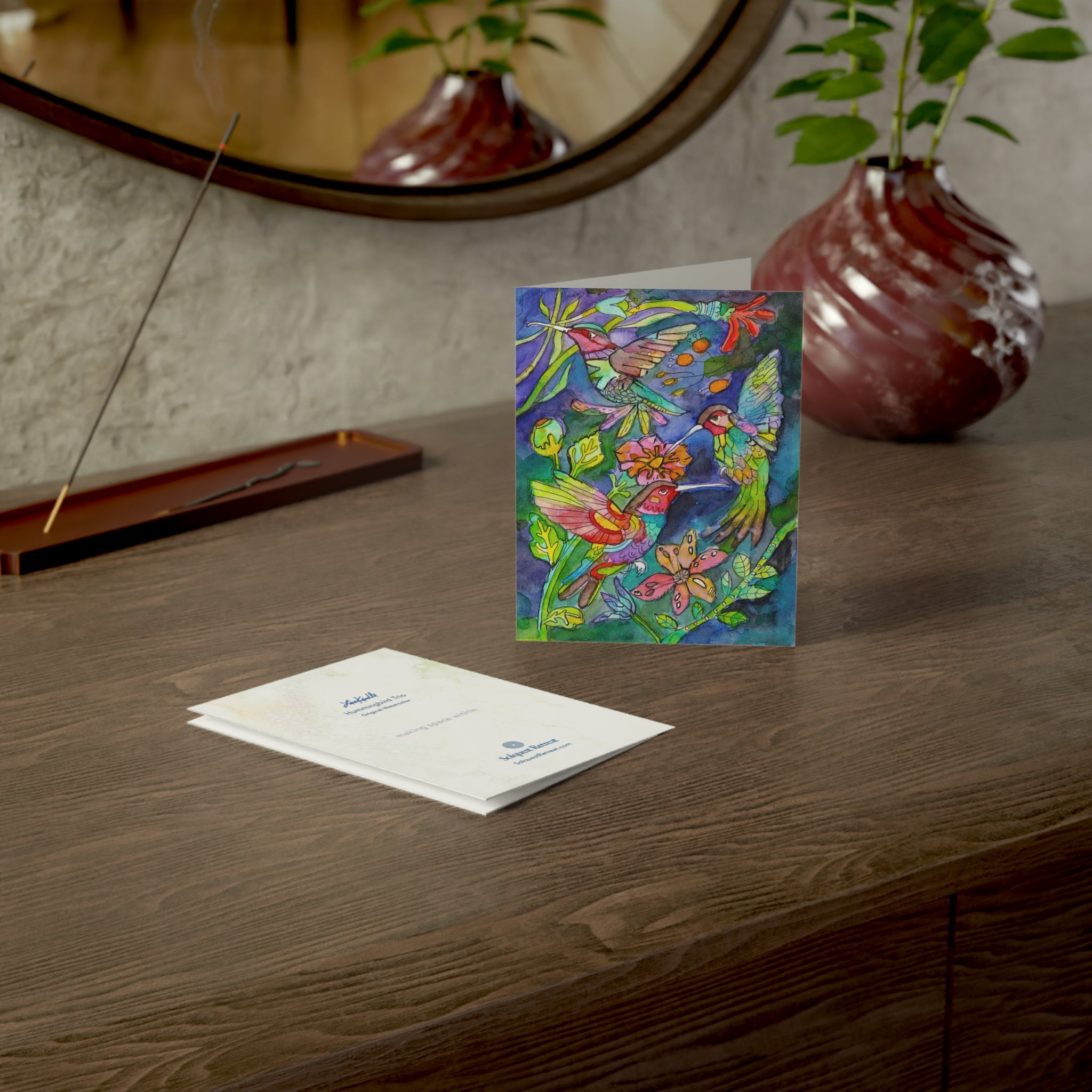 Hummingbird Trio Watercolor Greeting Cards — Pack of 1/10/30/50 Original Watercolor