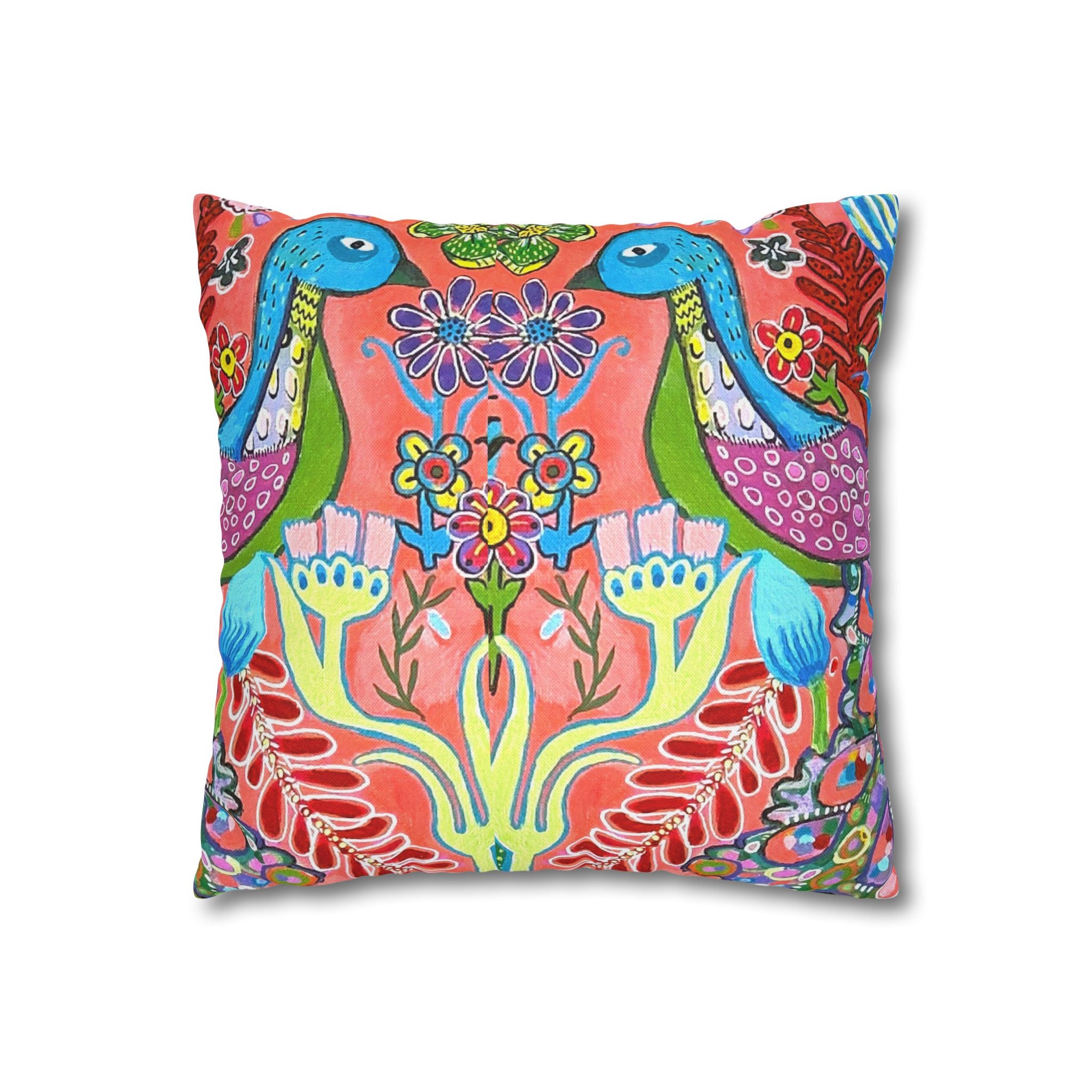 Peacock Decorative Pillow Cover — Colorful Floral Throw Pillowcase