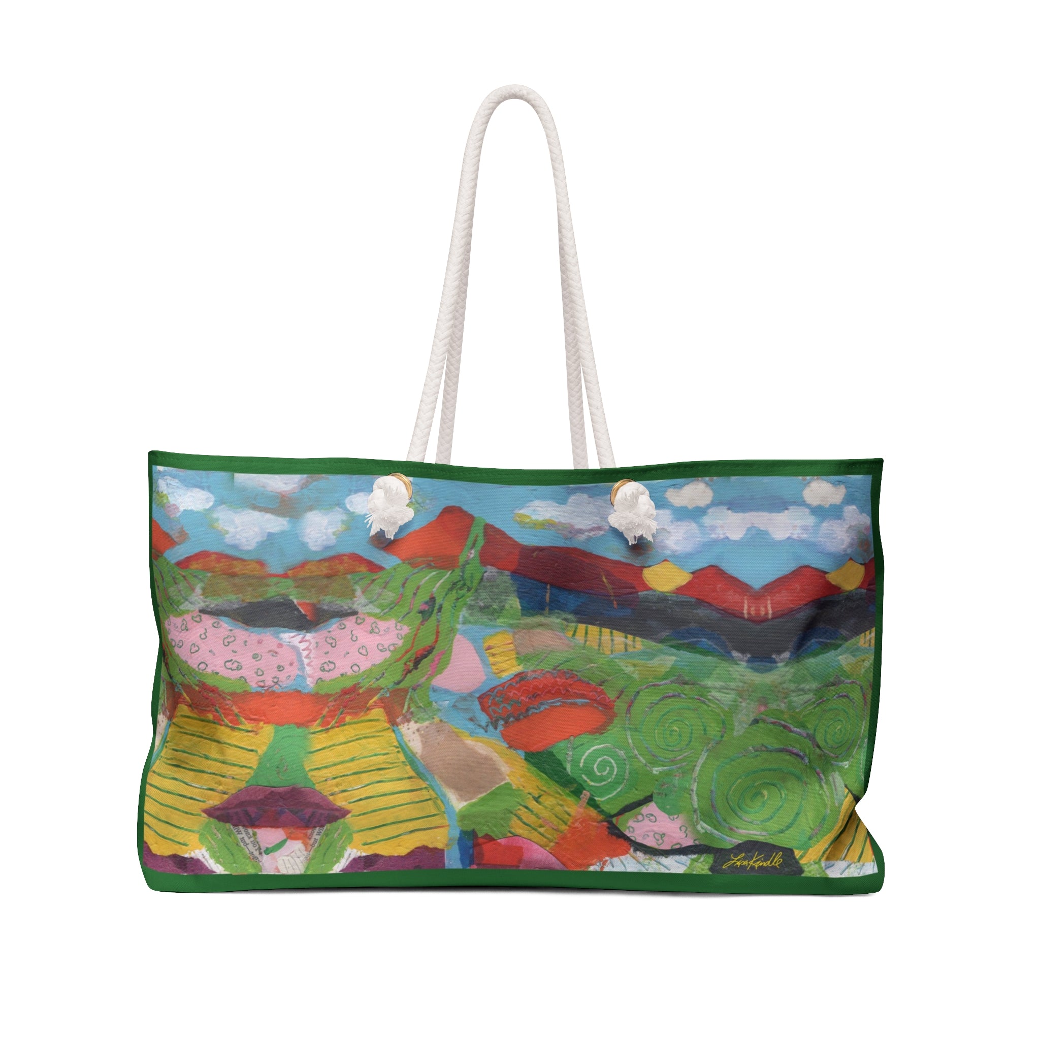 Colorful Abstract Landscape Weekender Bag with Original Art by Lisa Kindle