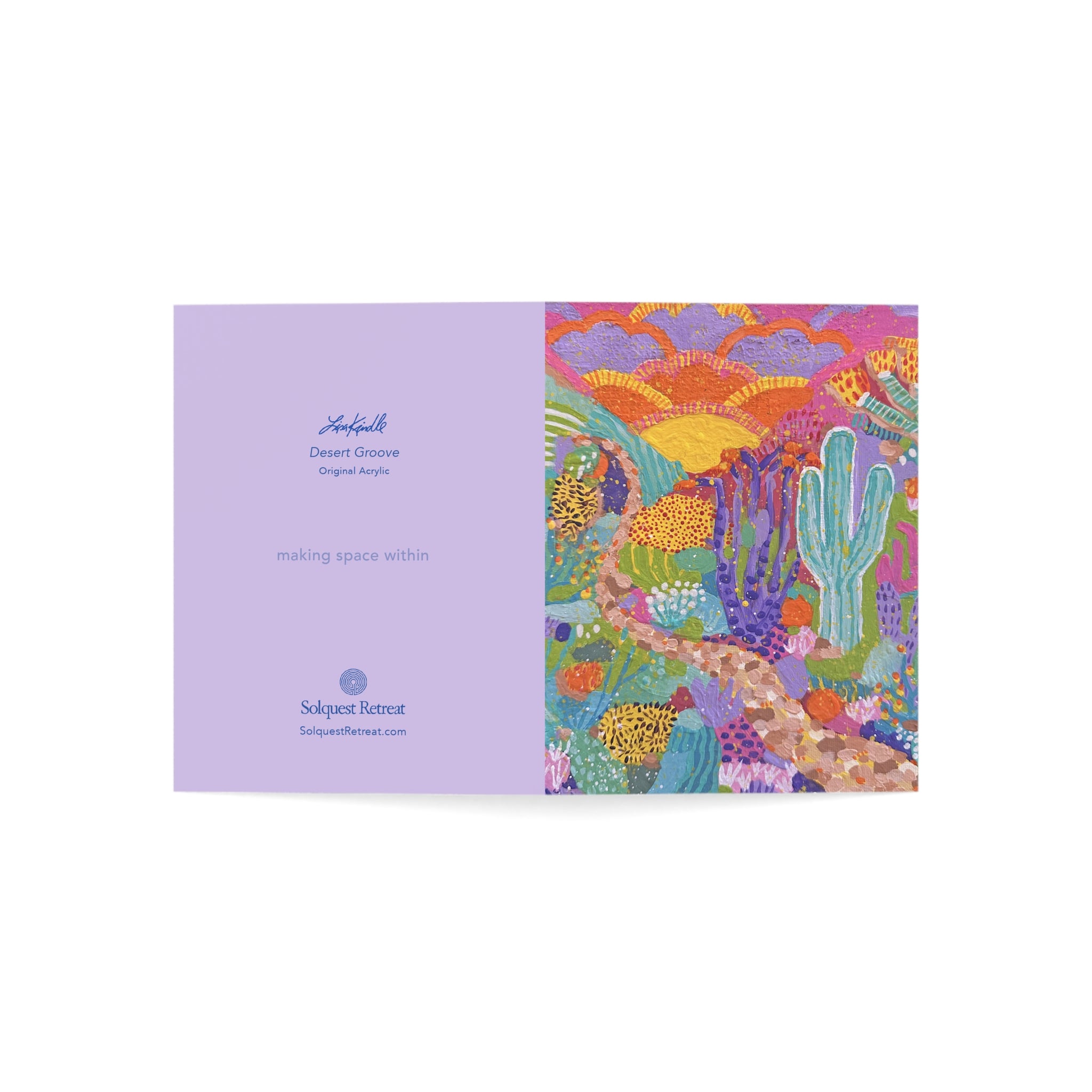 Desert Groove Greeting Card — Colorful Cactus Sunset Art Card (Pack of 1, 10, 30, 50)