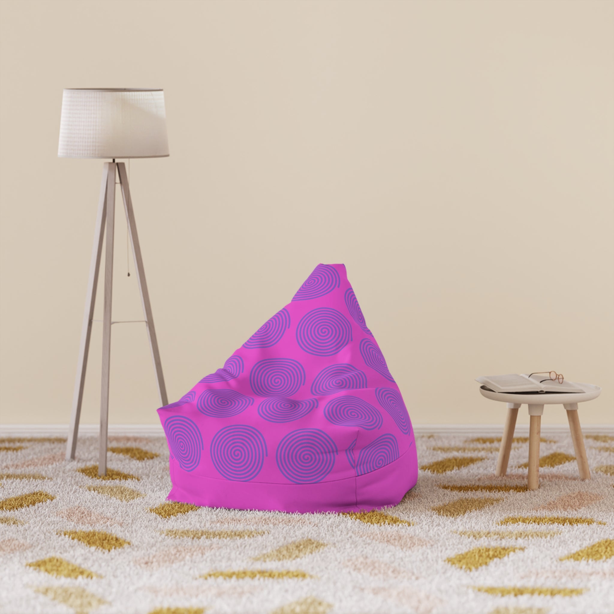 Pink Swirl Bean Bag Cover – Modern Geometric Accent for Kids' Rooms & Lounges