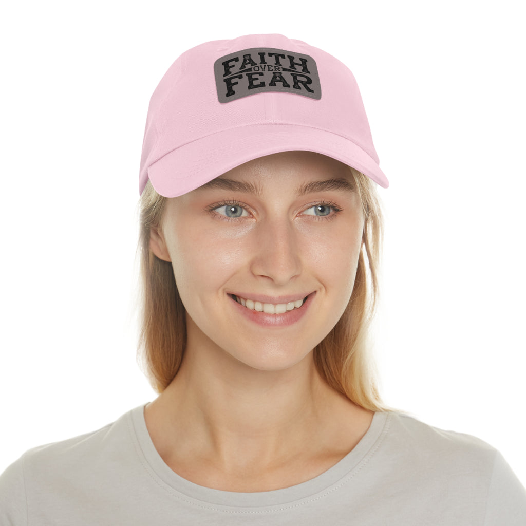 Faith Over Fear Leather Patch Dad Hat — Inspirational Christian Baseball Cap