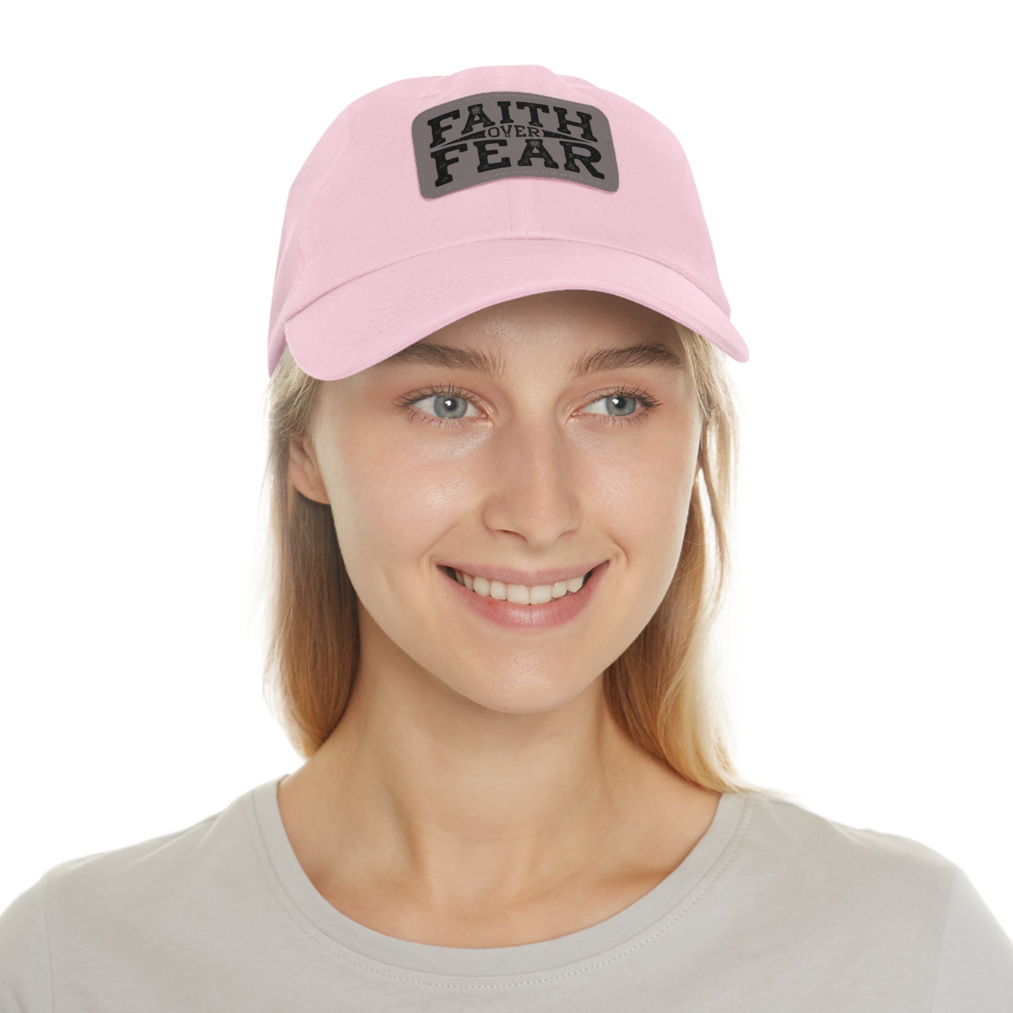 Faith Over Fear Leather Patch Dad Hat — Inspirational Christian Baseball Cap