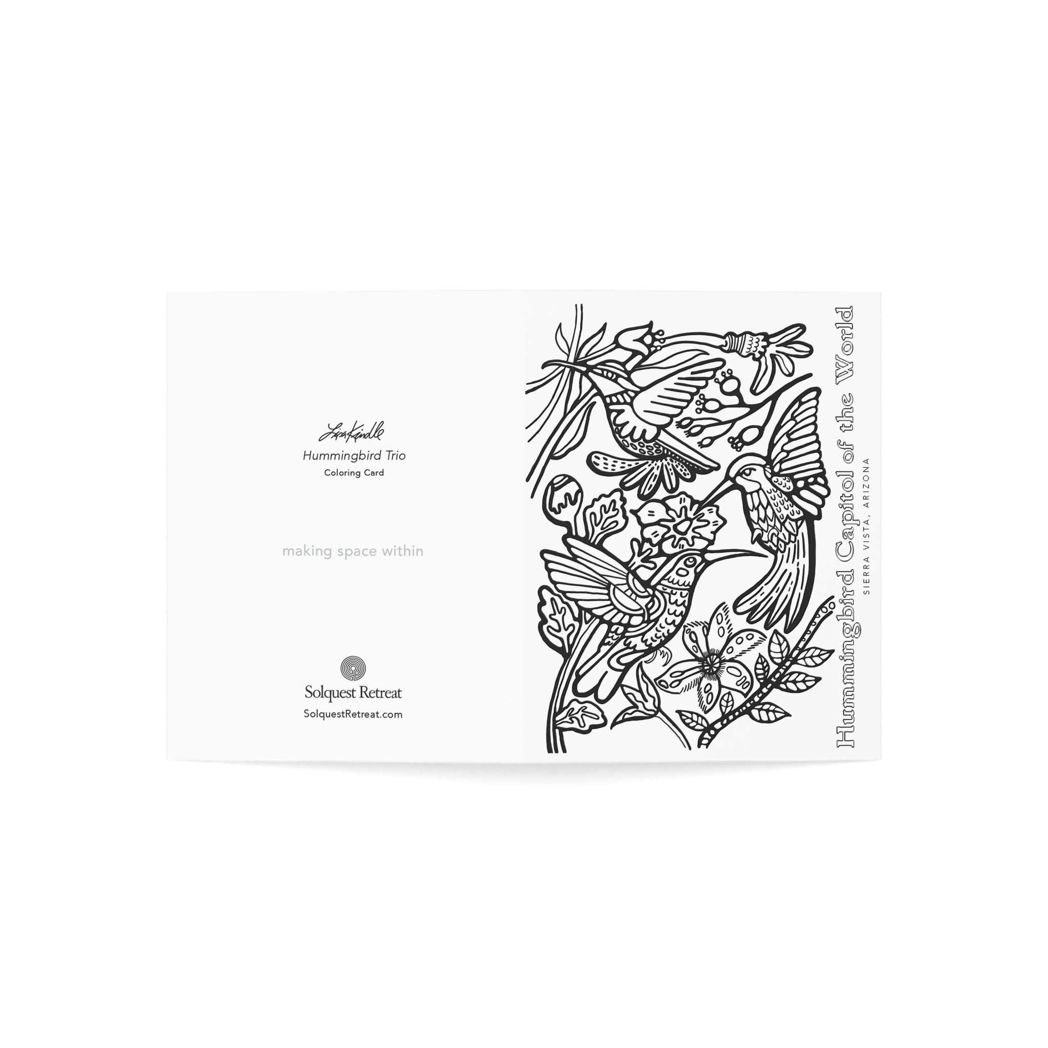 Hummingbird Trio Coloring Greeting Cards — Pack of 1/10/30/50