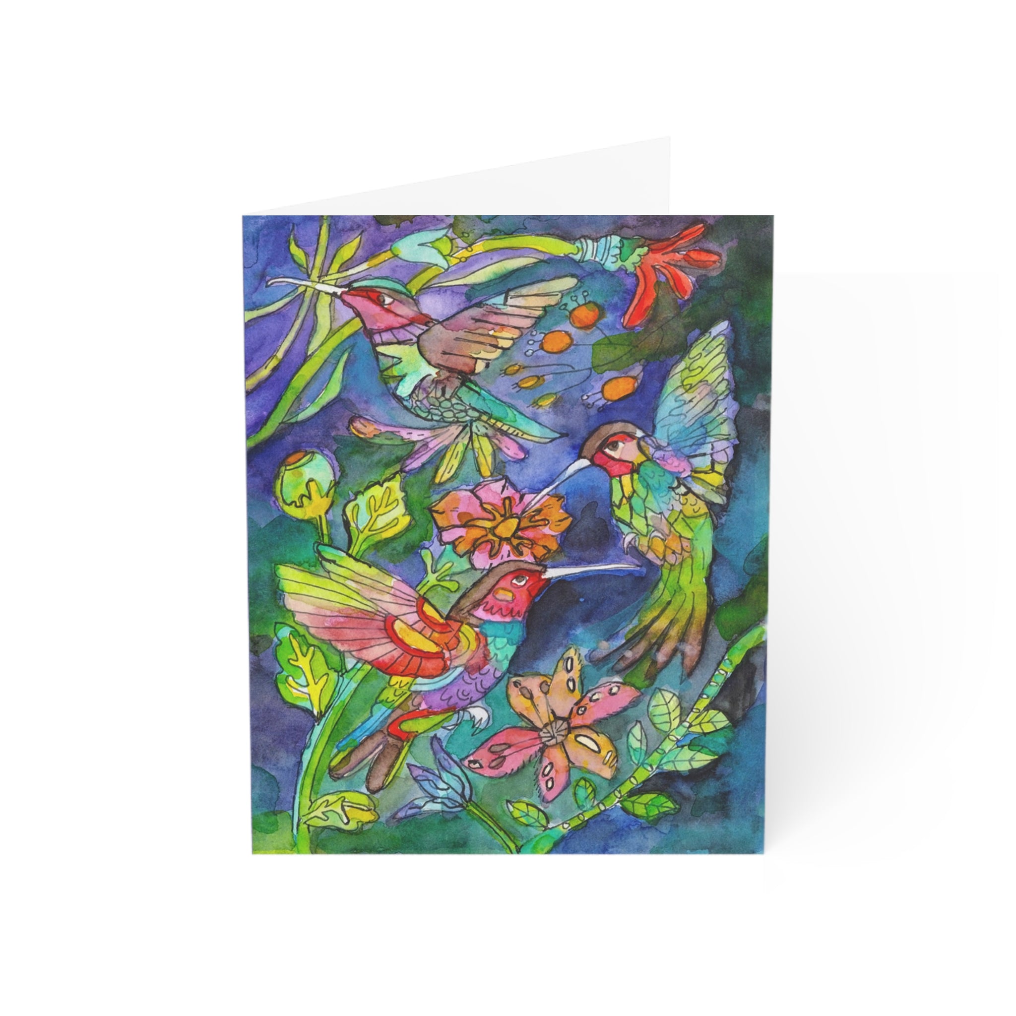Hummingbird Trio Watercolor Greeting Cards — Pack of 1/10/30/50 Original Watercolor