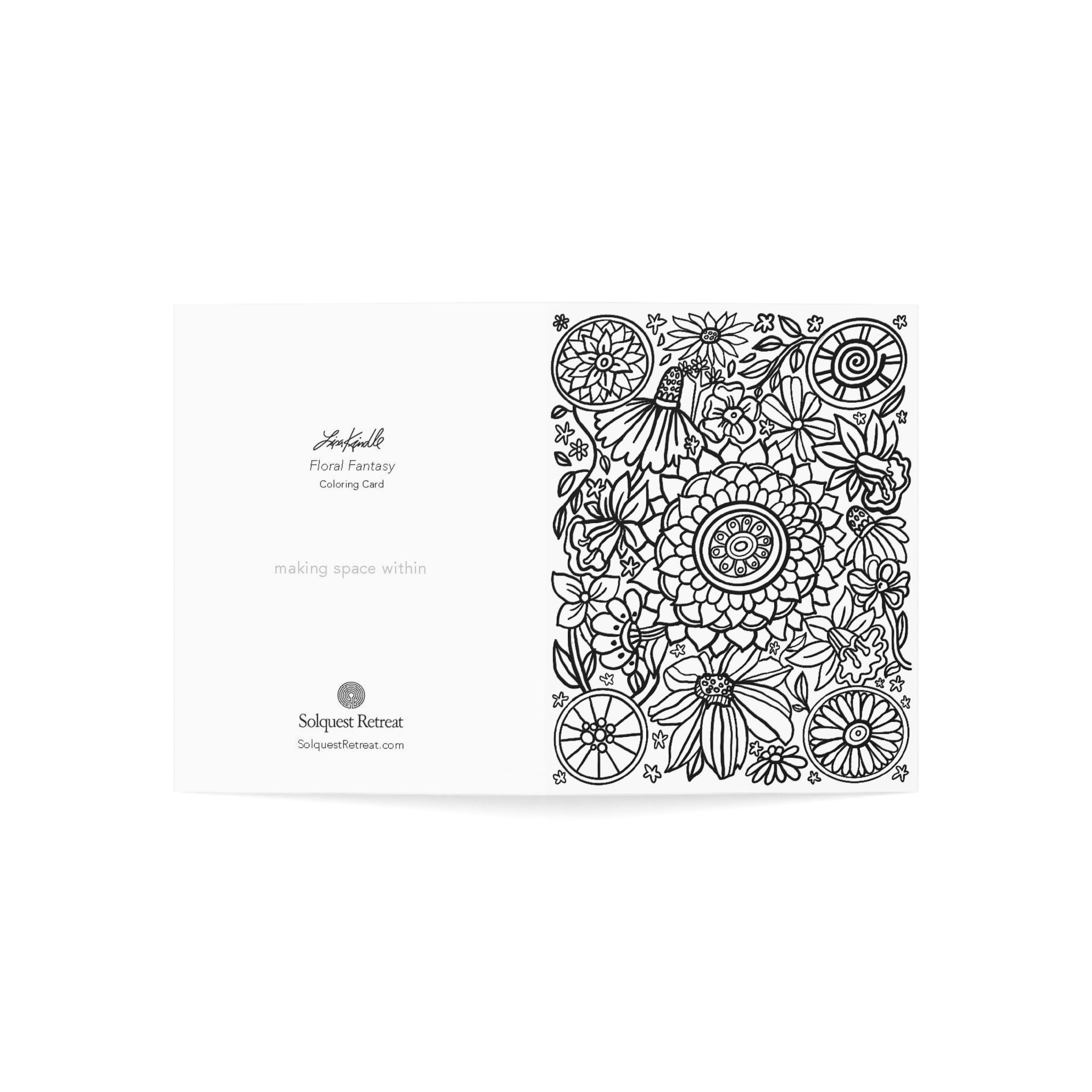 Floral Coloring Greeting Cards — Pack of 1/10/30/50 DIY Color-In Notes