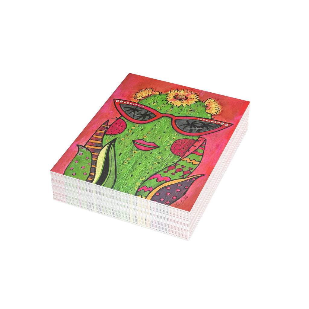 Glitzy Gladys the Diva Cactus — Playful Sunglasses Succulent Note Cards (Set of 1, 10, 30, 50)