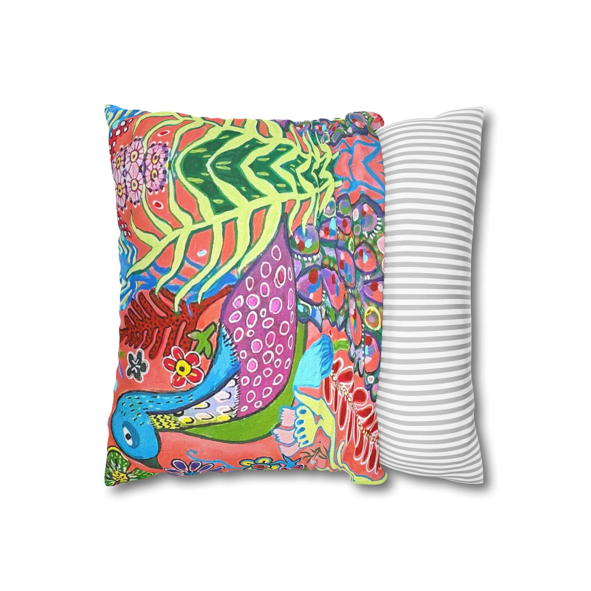 Peacock Decorative Pillow Cover — Colorful Floral Throw Pillowcase