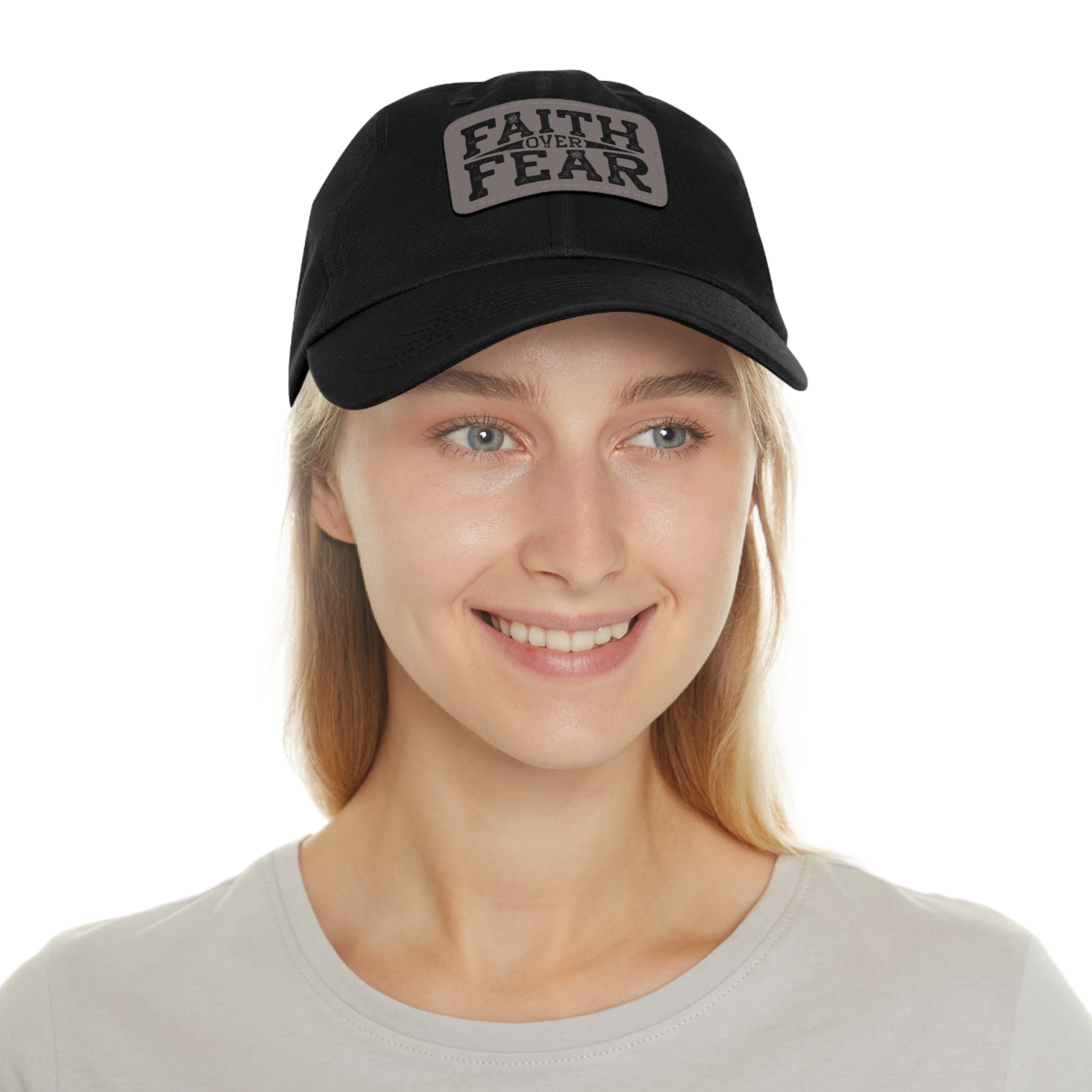 Faith Over Fear Leather Patch Dad Hat — Inspirational Christian Baseball Cap
