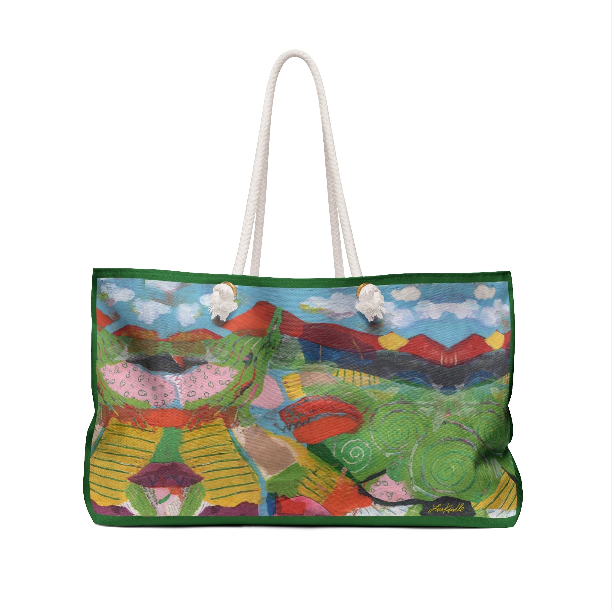 Colorful Abstract Landscape Weekender Bag with Original Art by Lisa Kindle