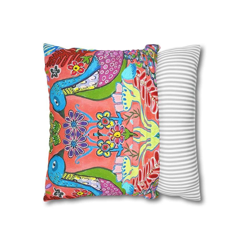 Peacock Decorative Pillow Cover — Colorful Floral Throw Pillowcase