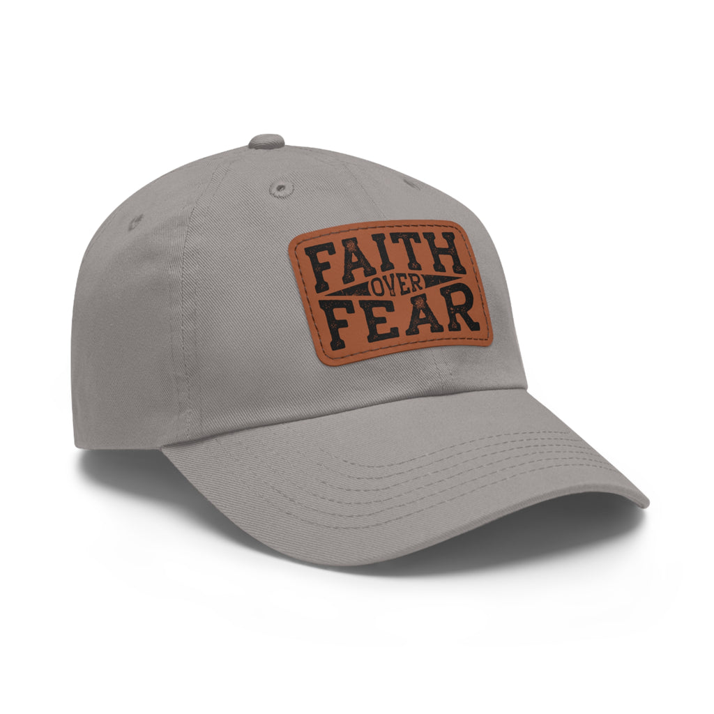 Faith Over Fear Leather Patch Dad Hat — Inspirational Christian Baseball Cap