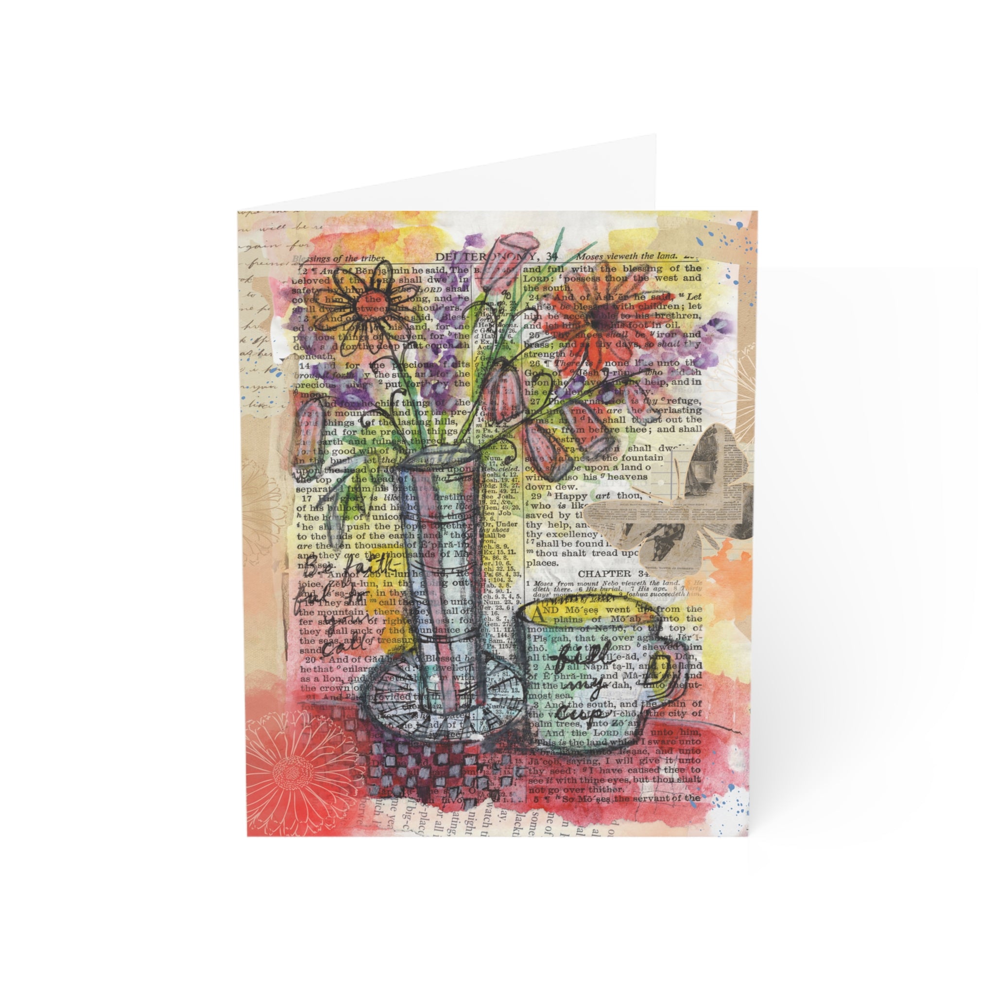 Fill My Cup, Lord — Watercolor Collage Sympathy/Encouragement Note (Pack of 1, 10, 30, 50)