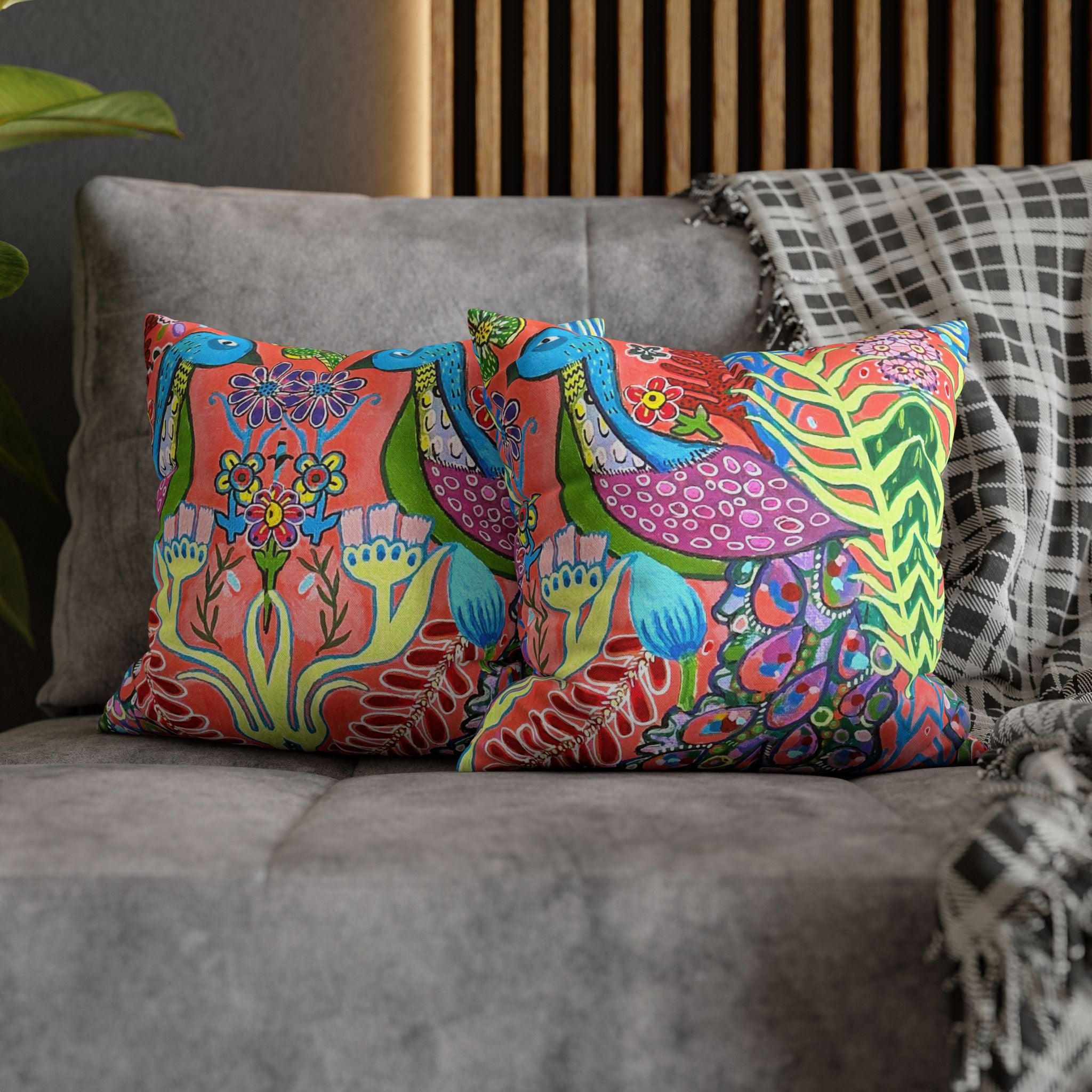 Peacock Decorative Pillow Cover — Colorful Floral Throw Pillowcase