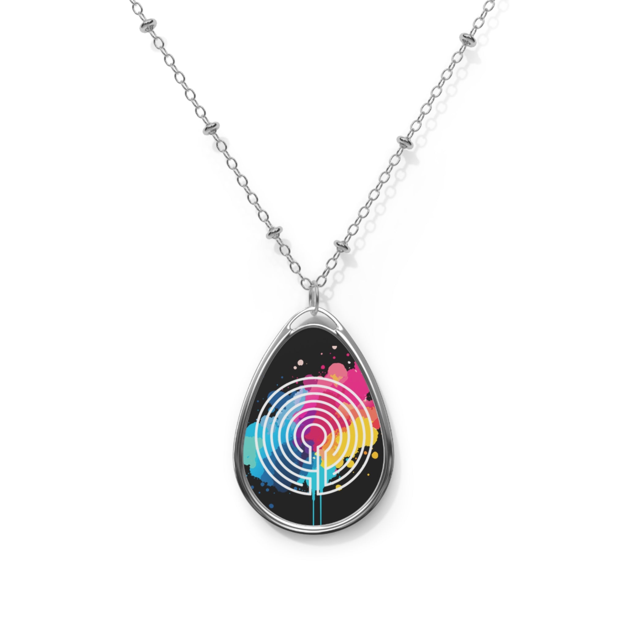 Solquest Retreat Labyrinth Colorful Splash - Oval Necklace