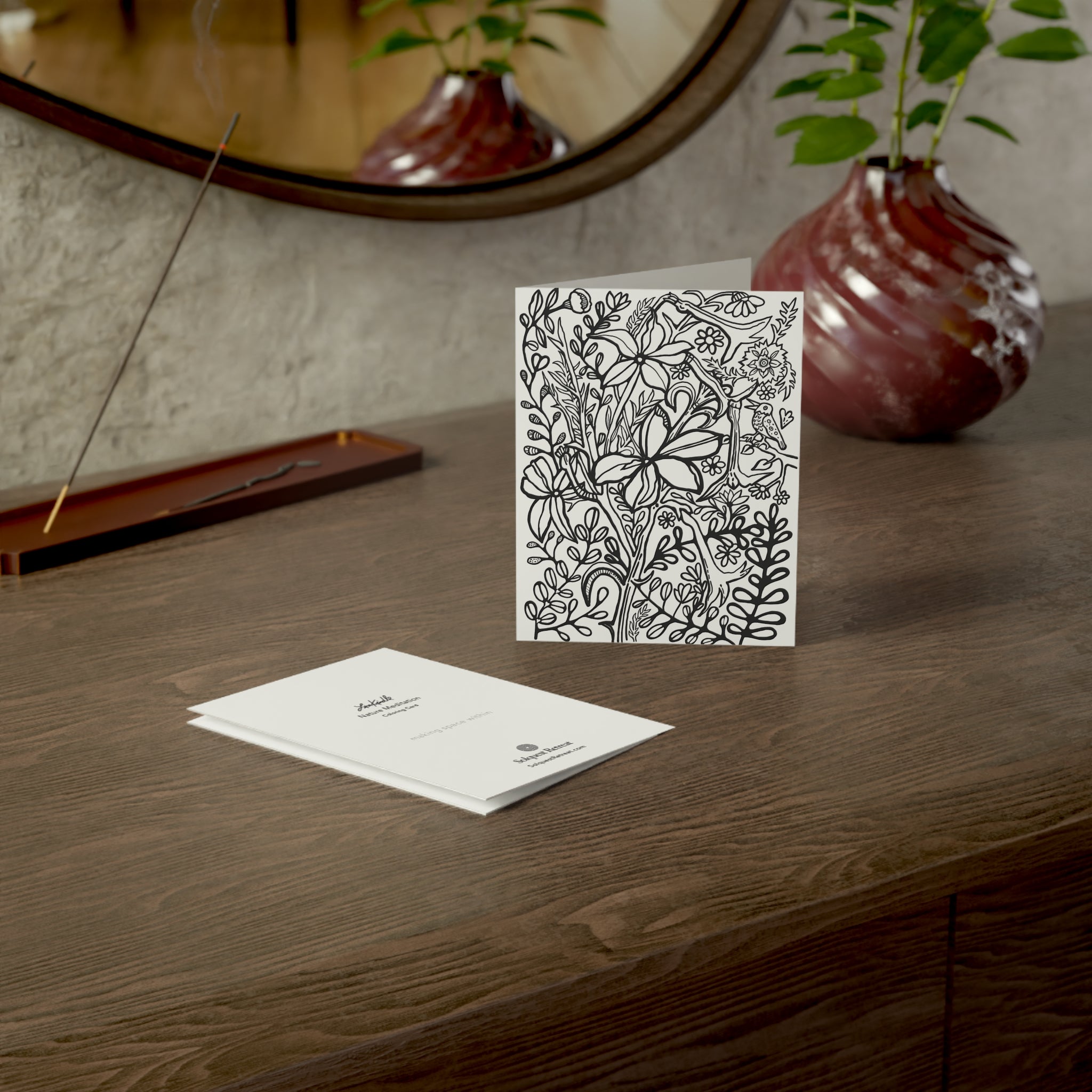 Color-Inspired Floral Greeting Cards — Nature Meditation Coloring Card (1/10/30/50 pcs)