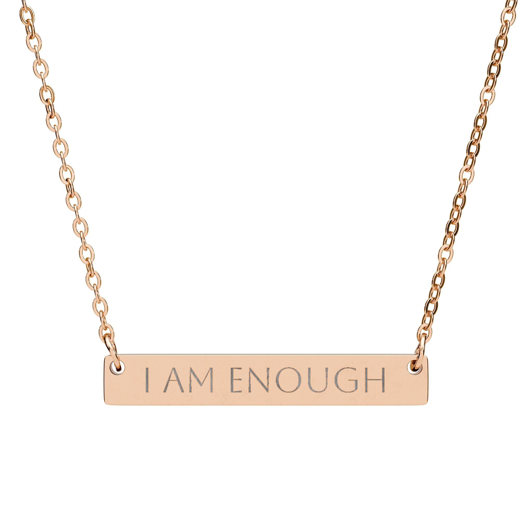 I AM ENOUGH Horizontal Bar Necklace — Engraved Affirmation Pendant