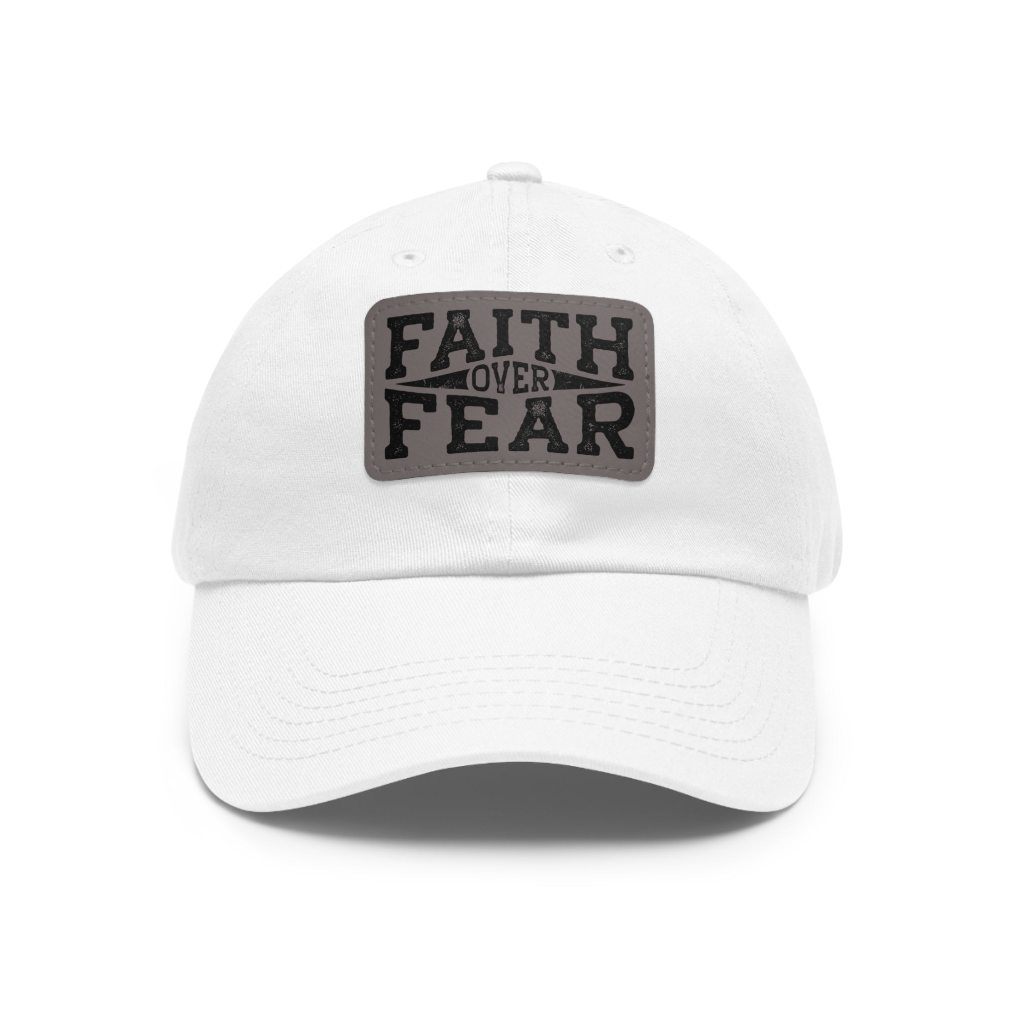 Faith Over Fear Leather Patch Dad Hat — Inspirational Christian Baseball Cap
