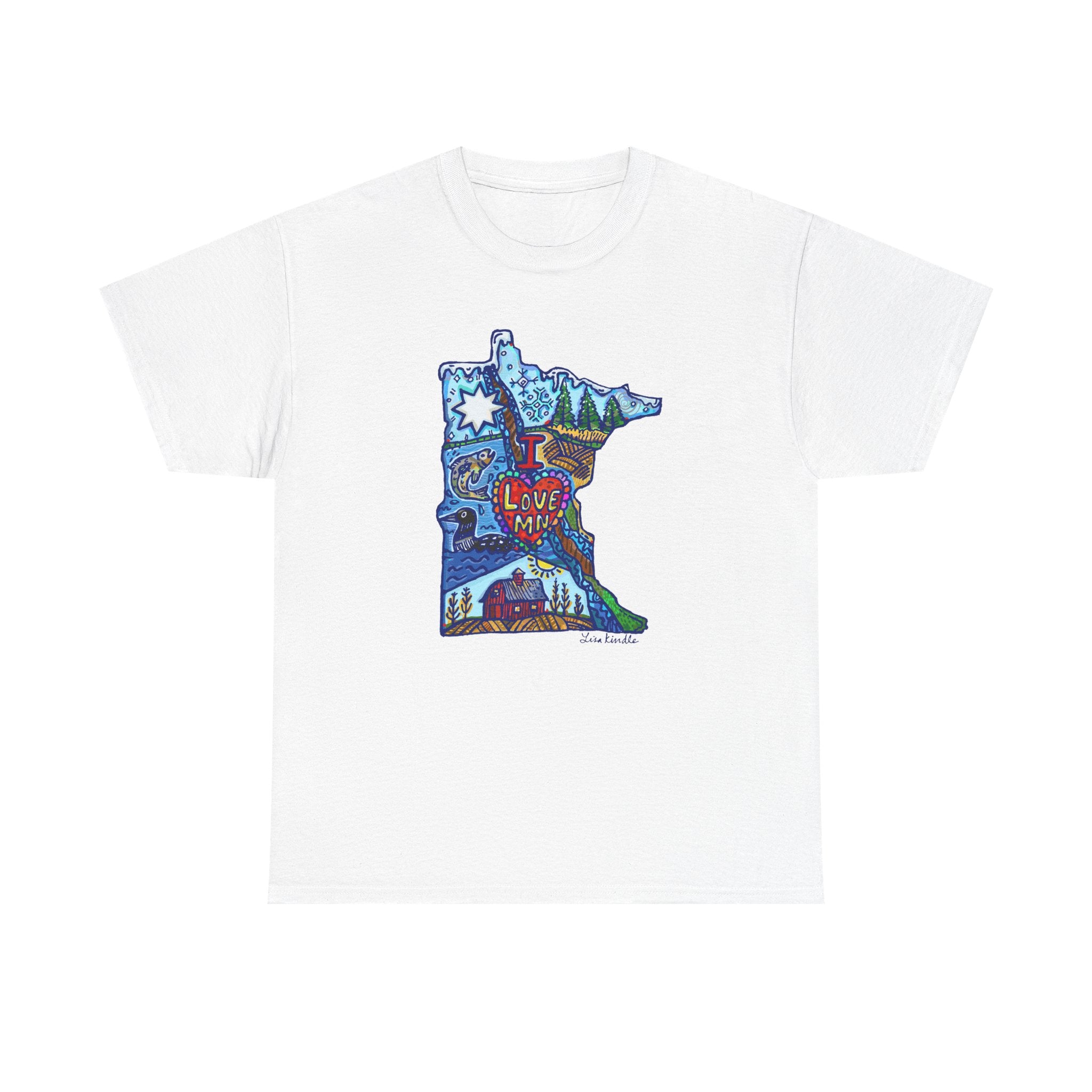 Minnesota State Map T-Shirt — “Stay Cool” Illustrated MN Landmark Tee