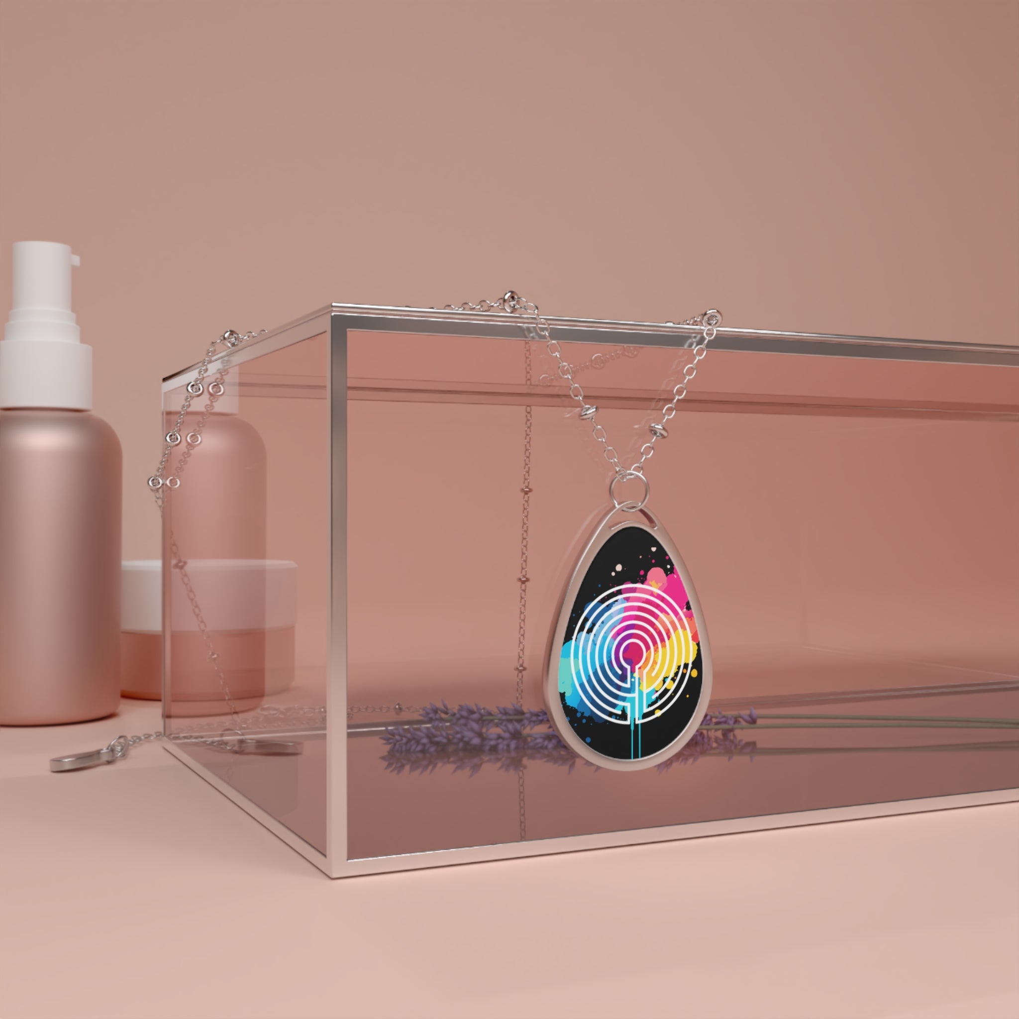 Solquest Retreat Labyrinth Colorful Splash - Oval Necklace