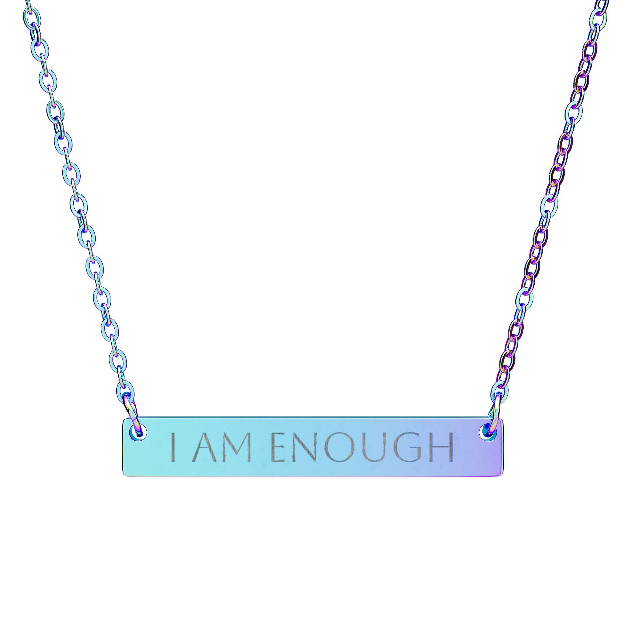 I AM ENOUGH Horizontal Bar Necklace — Engraved Affirmation Pendant