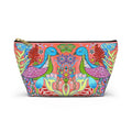 Floral Peacock Accessory Pouch — Colorful Striped T‑Bottom Makeup Bag SMALL