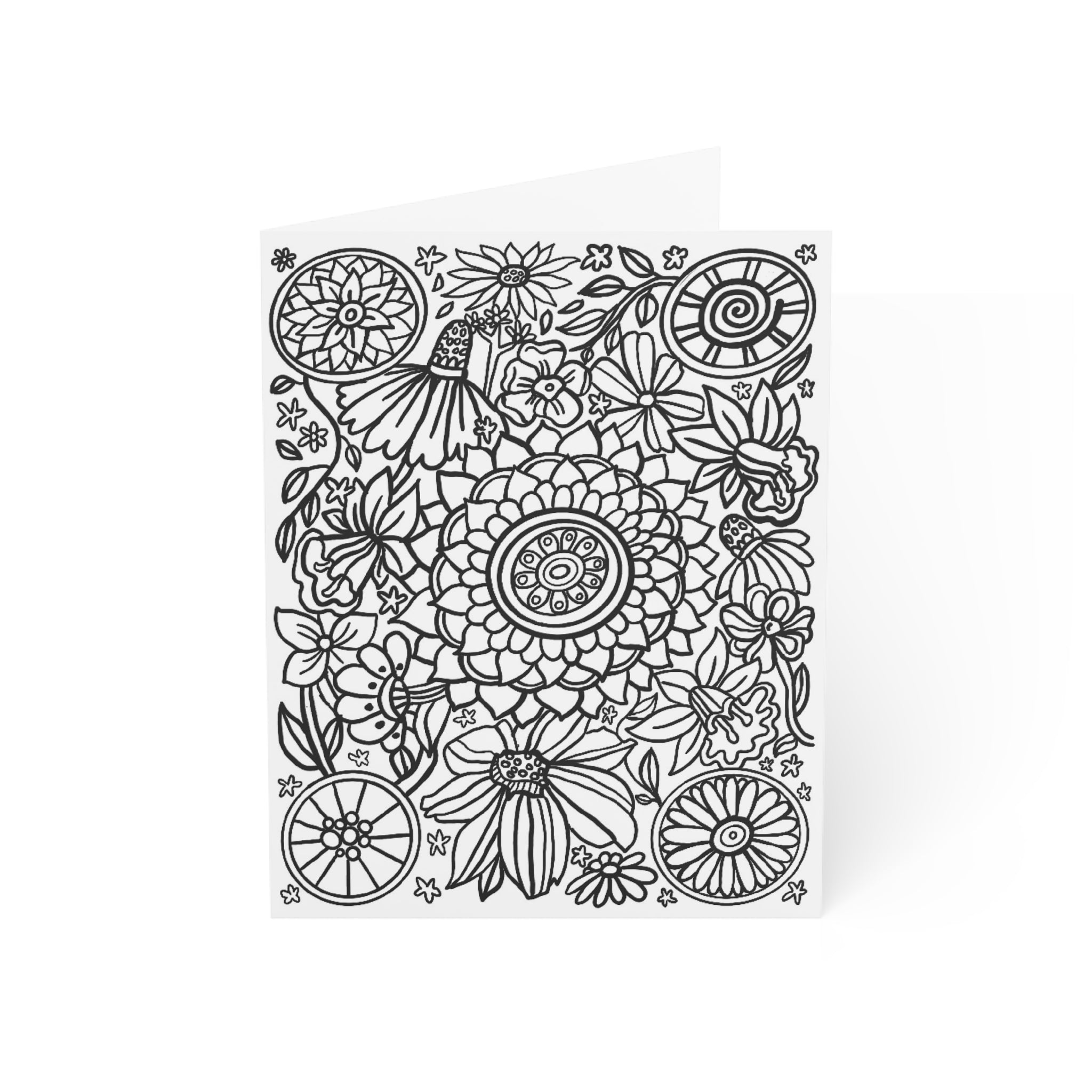 Floral Coloring Greeting Cards — Pack of 1/10/30/50 DIY Color-In Notes