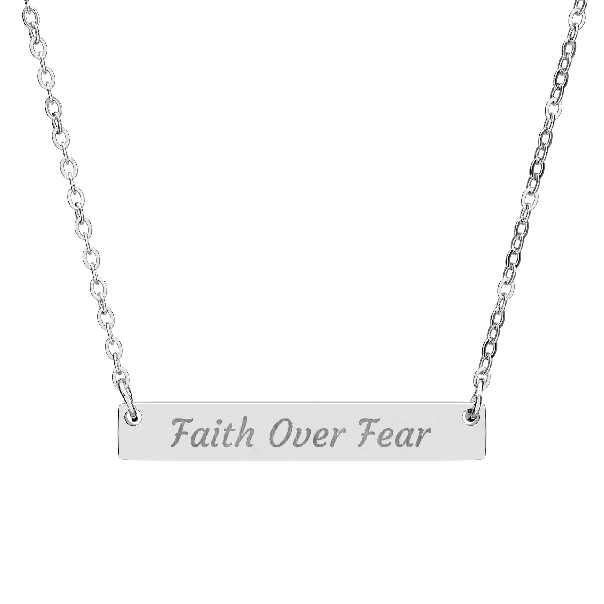 "Faith Over Fear" Engraved Bar Necklace