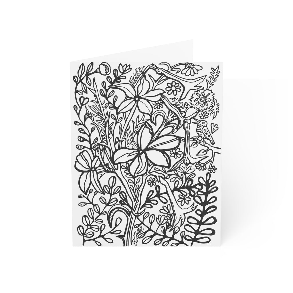 Color-Inspired Floral Greeting Cards — Nature Meditation Coloring Card (1/10/30/50 pcs)