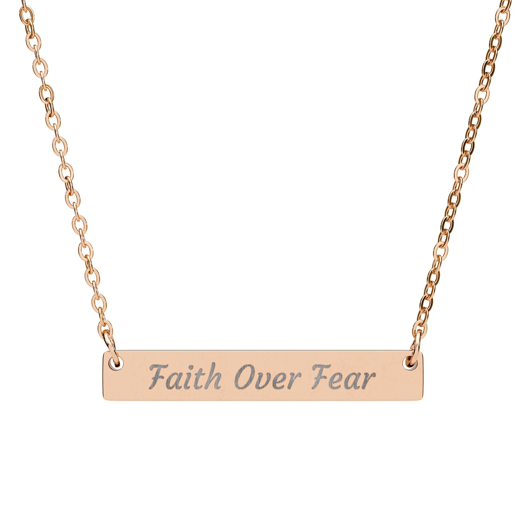 "Faith Over Fear" Engraved Bar Necklace