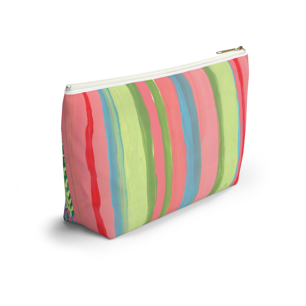 Colorful Folk Peacock Accessory Pouch — Floral T-Bottom Makeup Bag LARGE