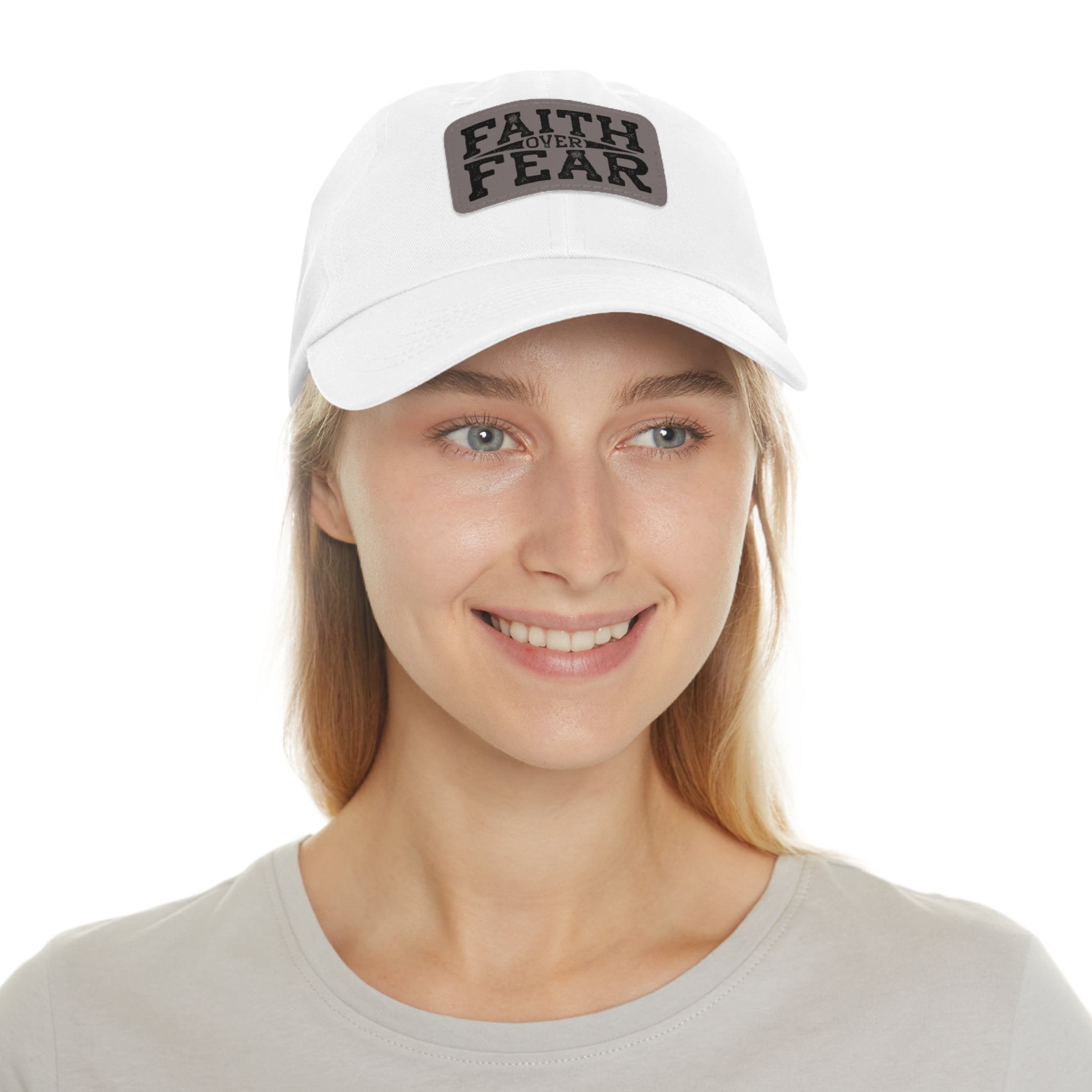 Faith Over Fear Leather Patch Dad Hat — Inspirational Christian Baseball Cap