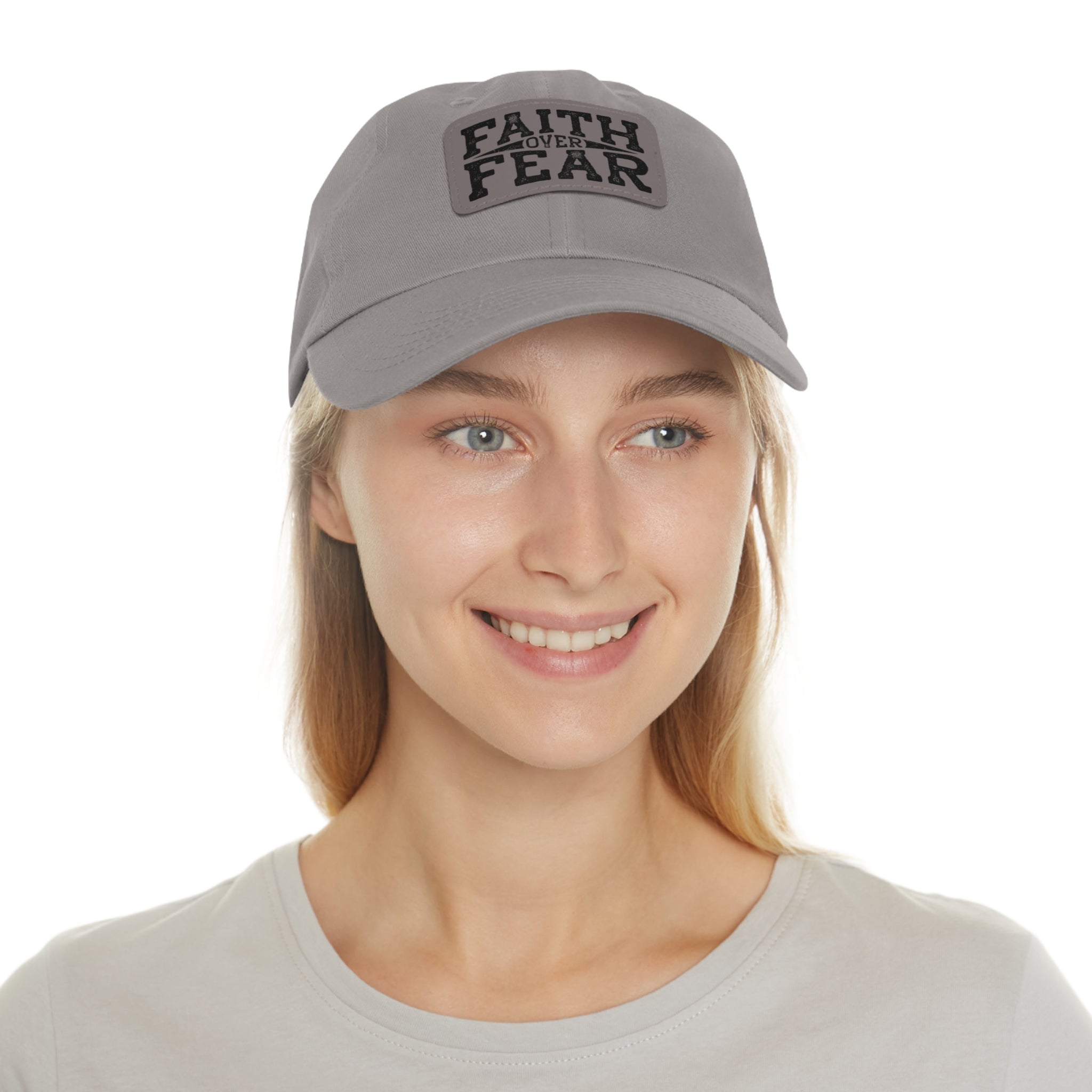 Faith Over Fear Leather Patch Dad Hat — Inspirational Christian Baseball Cap