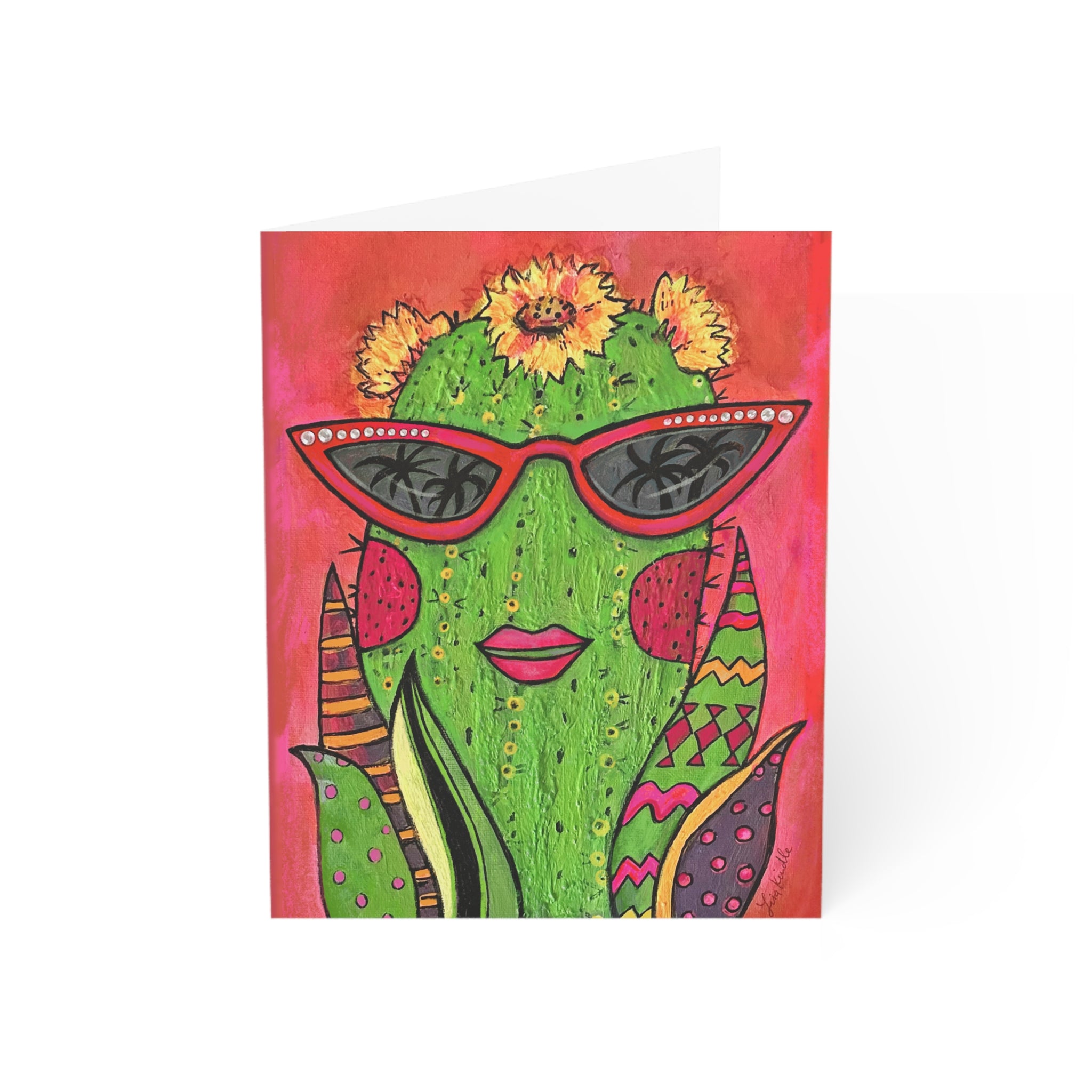 Glitzy Gladys the Diva Cactus — Playful Sunglasses Succulent Note Cards (Set of 1, 10, 30, 50)