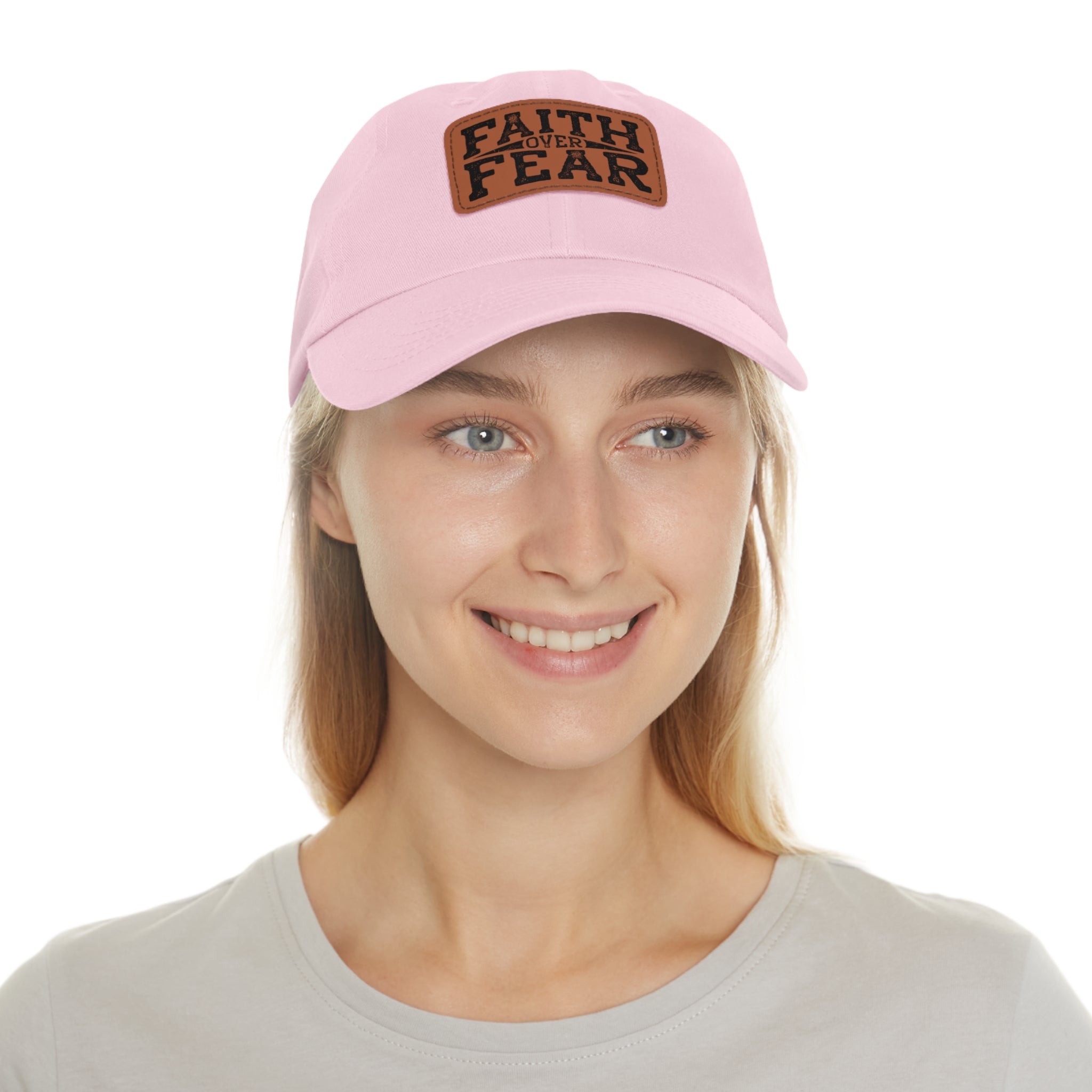 Faith Over Fear Leather Patch Dad Hat — Inspirational Christian Baseball Cap
