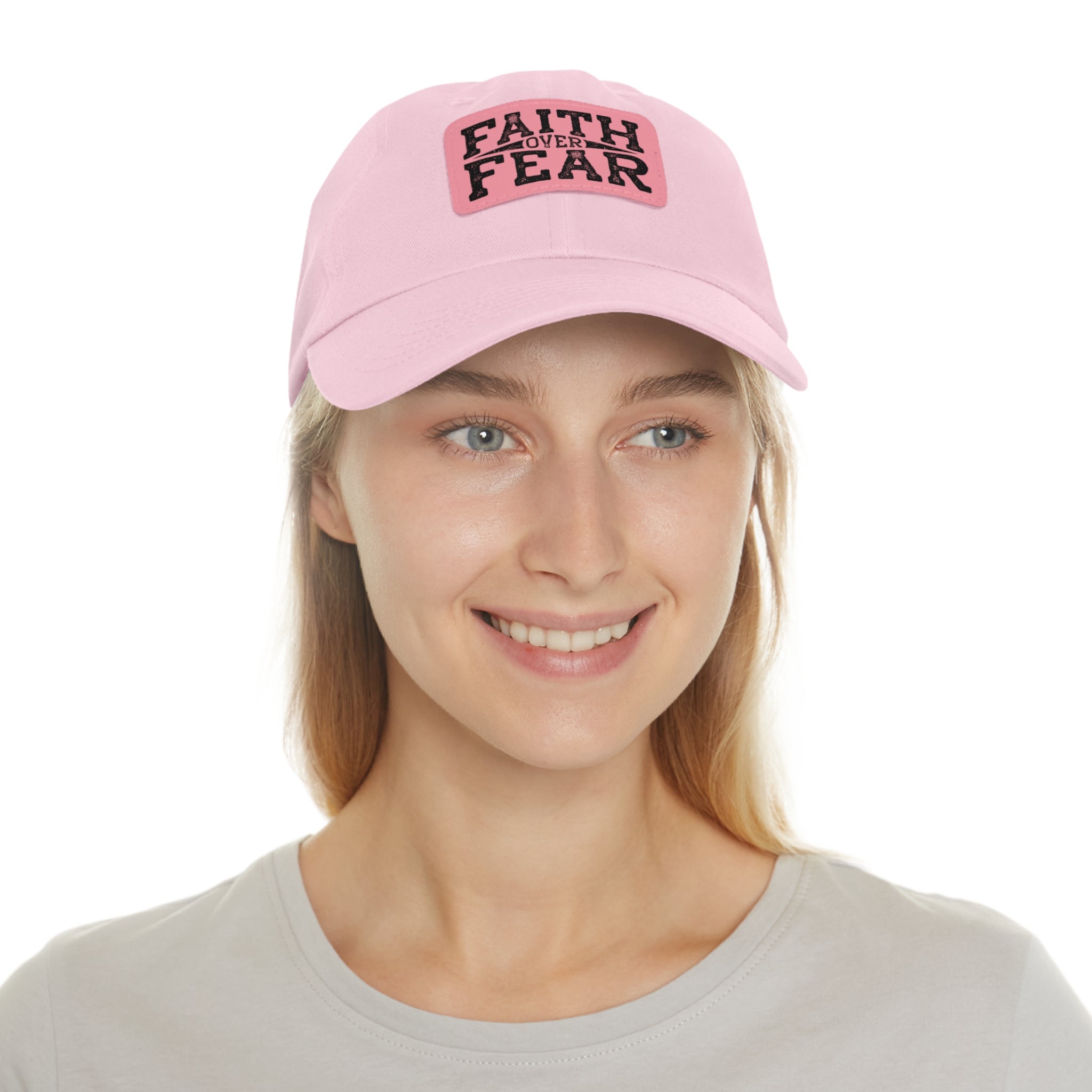 Faith Over Fear Leather Patch Dad Hat — Inspirational Christian Baseball Cap