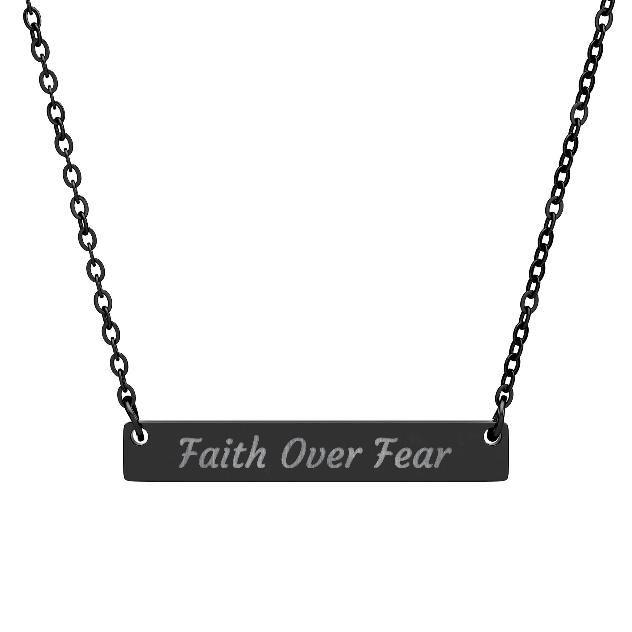 "Faith Over Fear" Engraved Bar Necklace