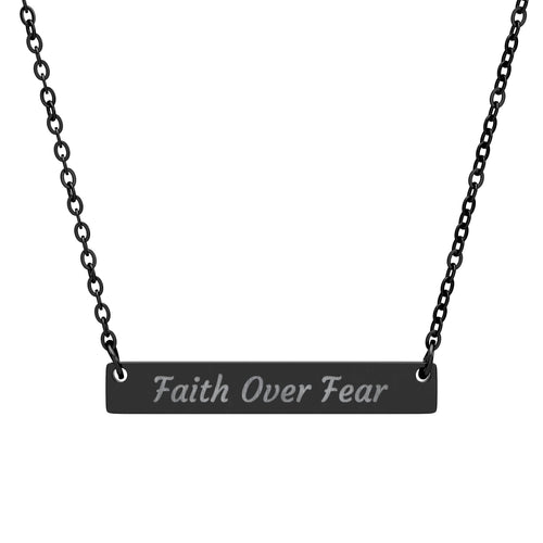 "Faith Over Fear" Engraved Bar Necklace