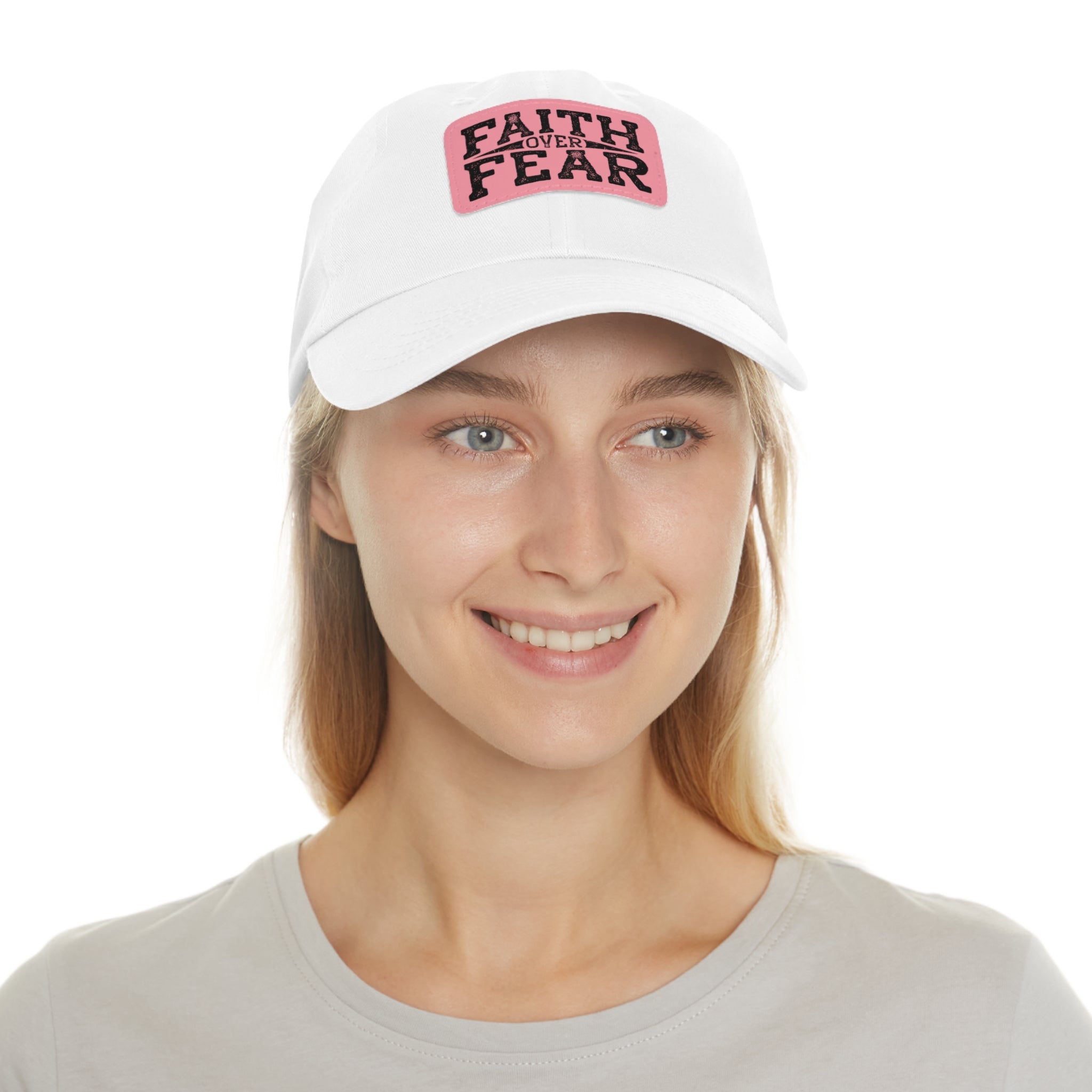 Faith Over Fear Leather Patch Dad Hat — Inspirational Christian Baseball Cap