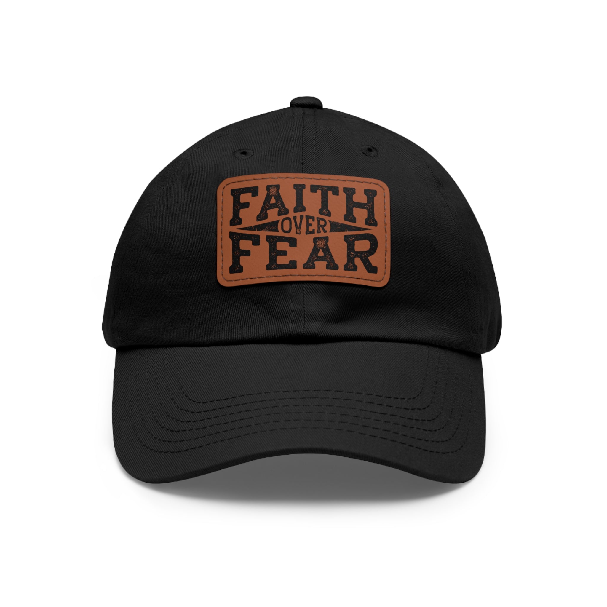 Faith Over Fear Leather Patch Dad Hat — Inspirational Christian Baseball Cap