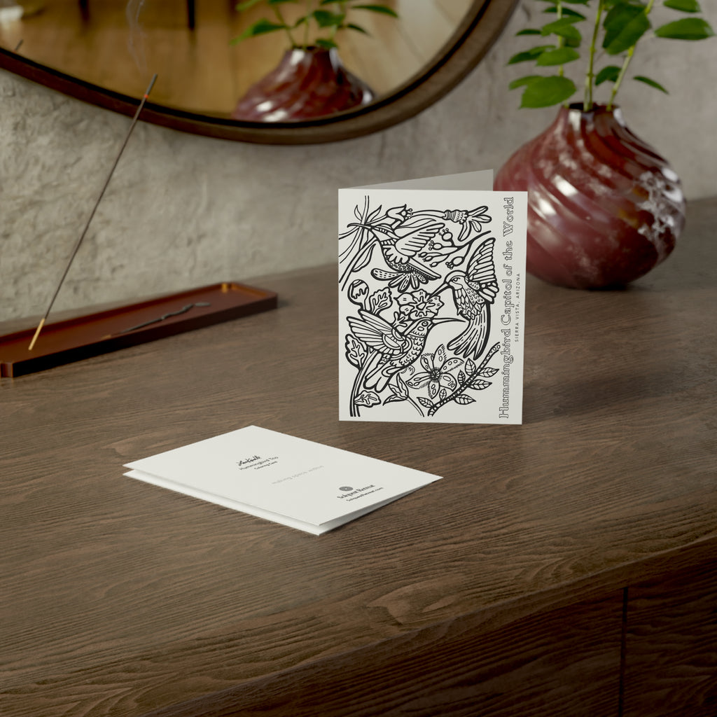 Hummingbird Trio Coloring Greeting Cards — Pack of 1/10/30/50