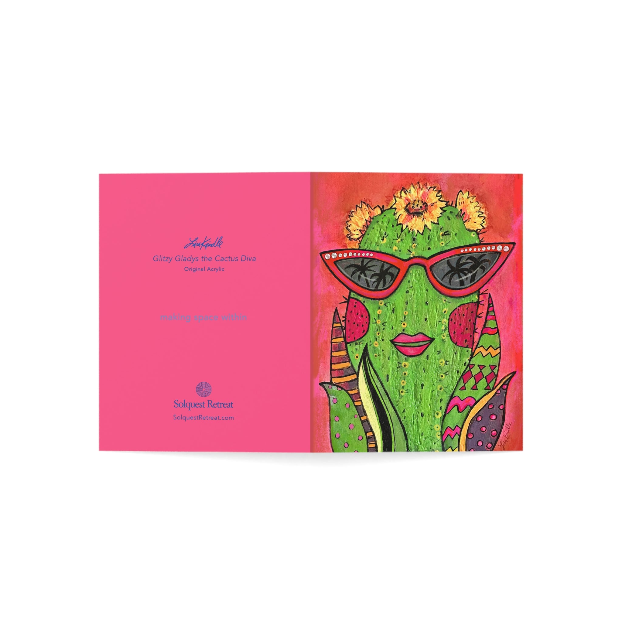 Glitzy Gladys the Diva Cactus — Playful Sunglasses Succulent Note Cards (Set of 1, 10, 30, 50)