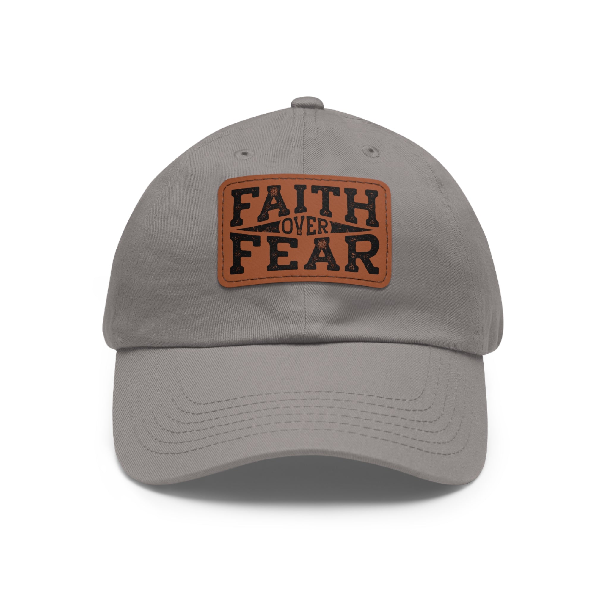 Faith Over Fear Leather Patch Dad Hat — Inspirational Christian Baseball Cap