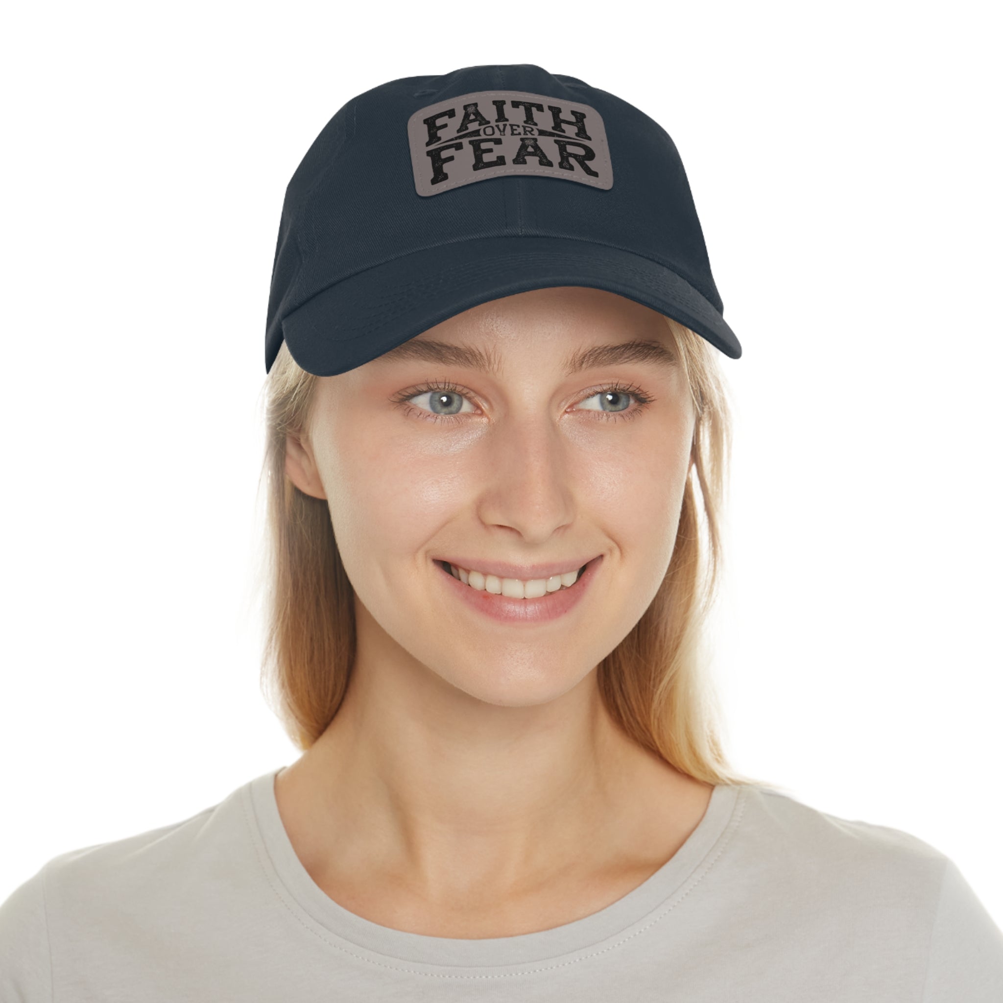 Faith Over Fear Leather Patch Dad Hat — Inspirational Christian Baseball Cap
